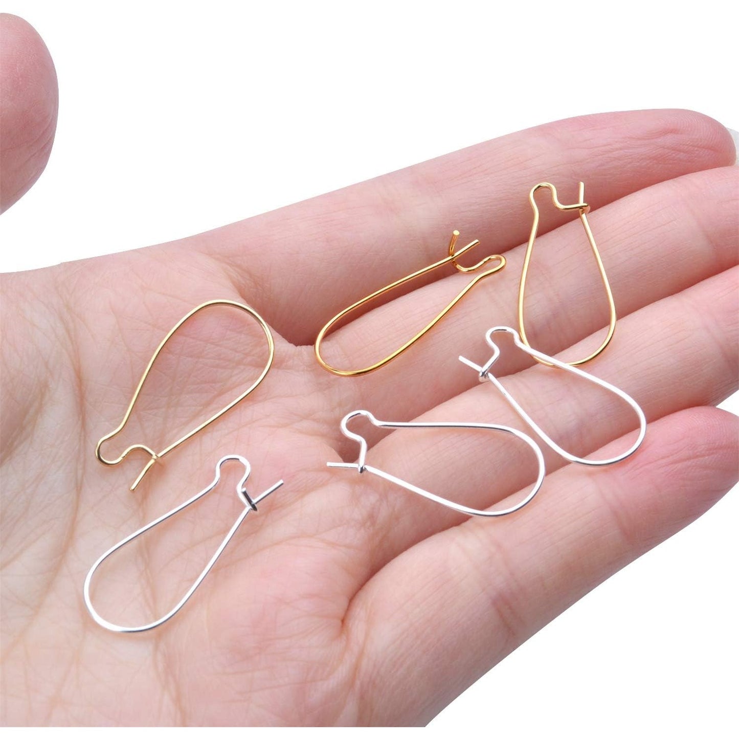 DIY Earring Findings, 200pcs Kidney Ear Wires U-Shaped Earring Hooks Earring Components for Long Dangle Earrings Jewelry Makings - Silver and Gold