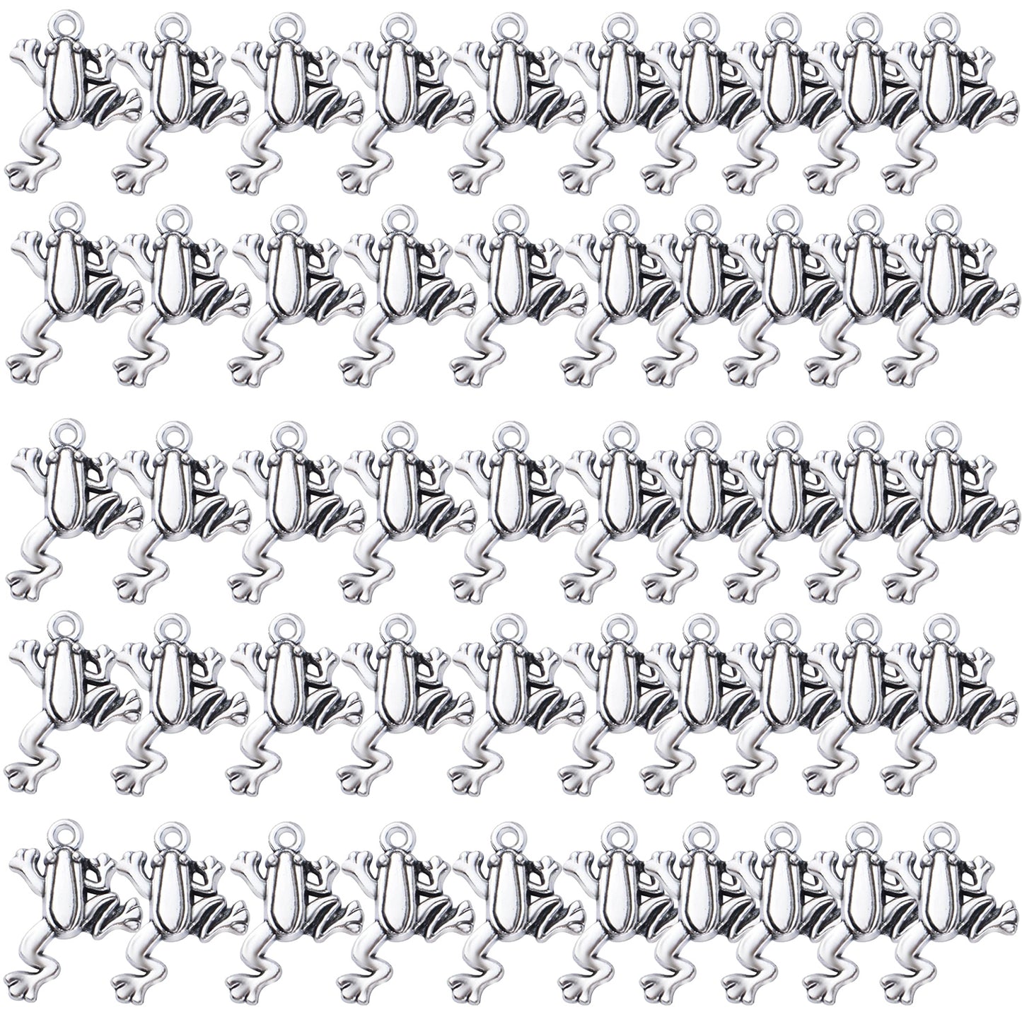 50pcs Frog Pendant Charm Animal Charms Pendants Frog Bead Charms Crafts Supplies for Jewelry DIY Earrings Necklace Bracelet Making Accessory, Antique Silver and Antique Bronze