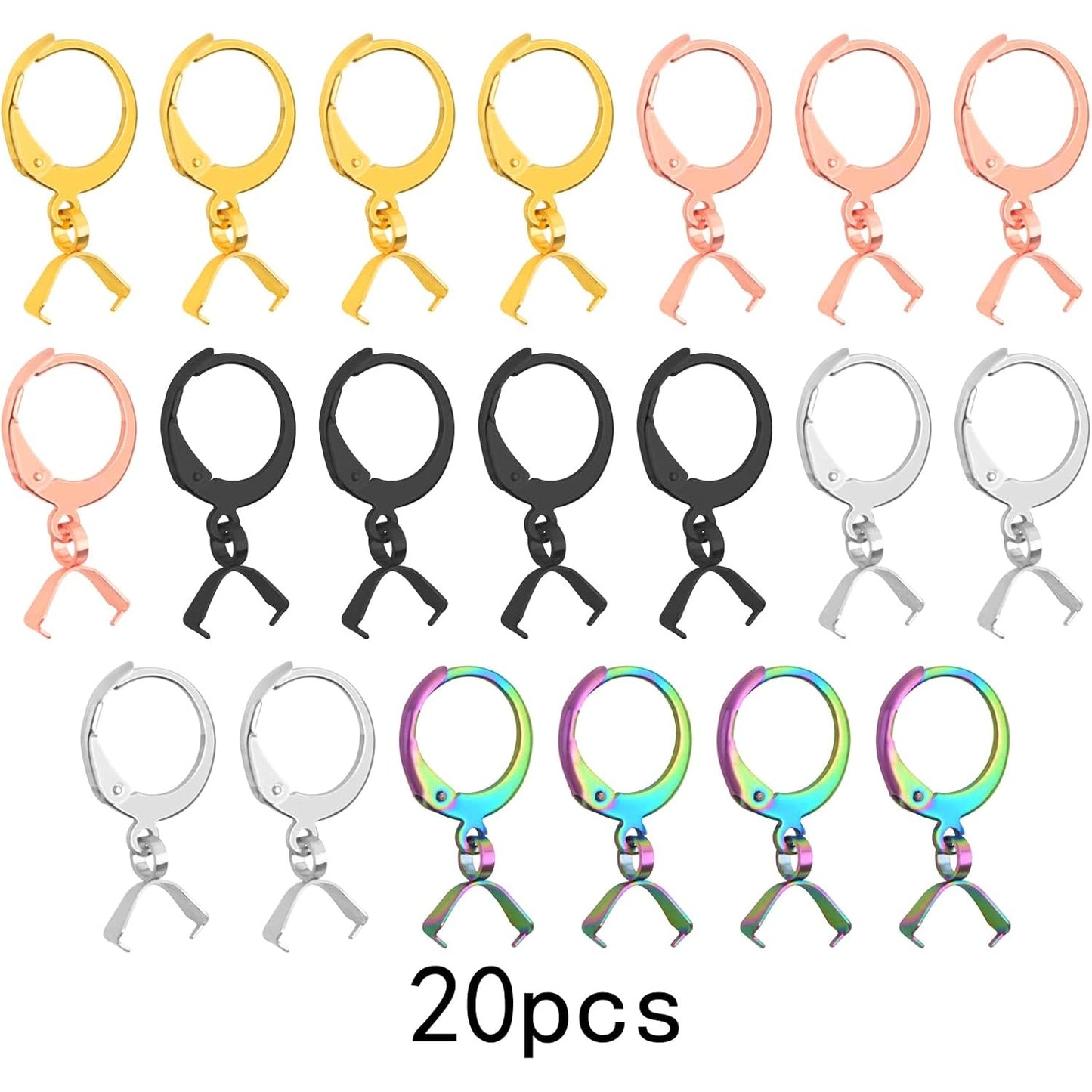 20pcs Stainless Steel Round Earring Hooks Hypoallergenic Leverback Ear Wires Hooks with Pinch Bail Clasps Earring Components for DIY Dangle Jewelry Making Supplies, 5 Colors
