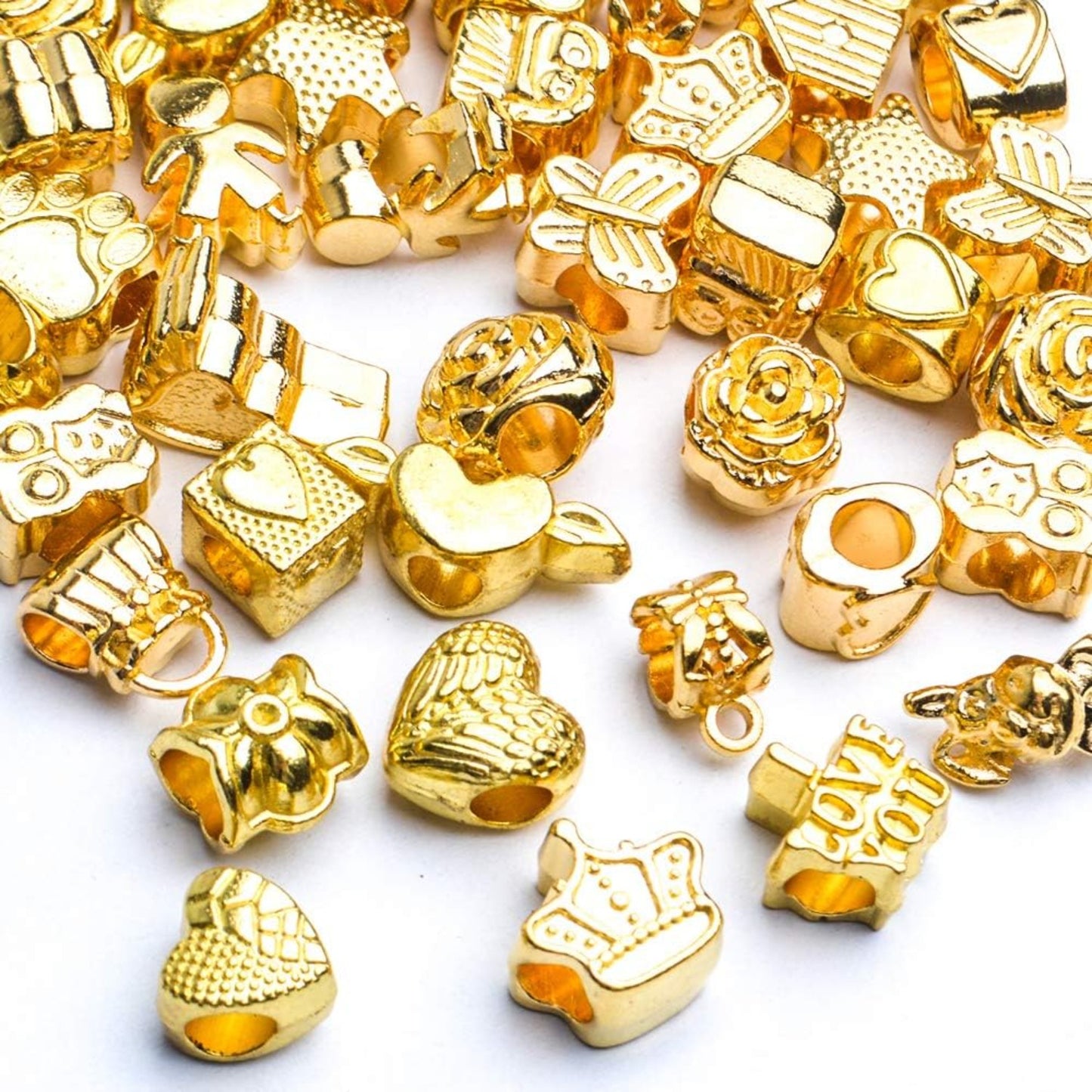 Golden Spacer Beads,100 Gram Large Hole Spacer Beads Metal Alloy Loose Beads Fit European Charm Bracelet for Jewelry Making Craft DIY