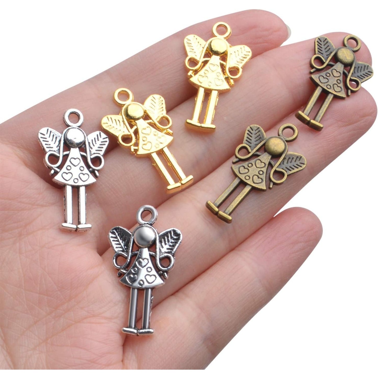 Angel Charms Pendant,60pcs Tibetan Guardian Angel Charms Antique Silver Bronze Golden Craft Supplies for Jewelry Making Bracelets Necklace Keyring DIY,25x14mm