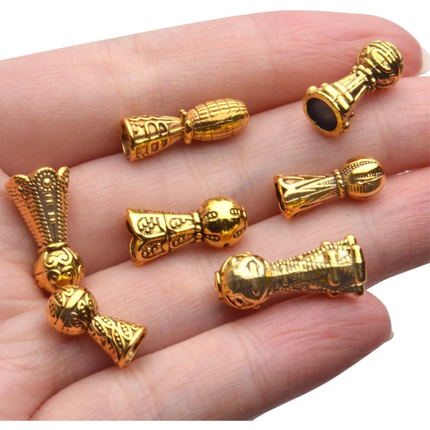 Jewelry Bead Caps,100 Gram Antique Golden Bead Caps Tibetan Style Bead Cones Caps Flower Bead End Caps Alloy Bead Terminators with Ball End for Jewelry Bracelet Necklace DIY Craft Making,7 Styles