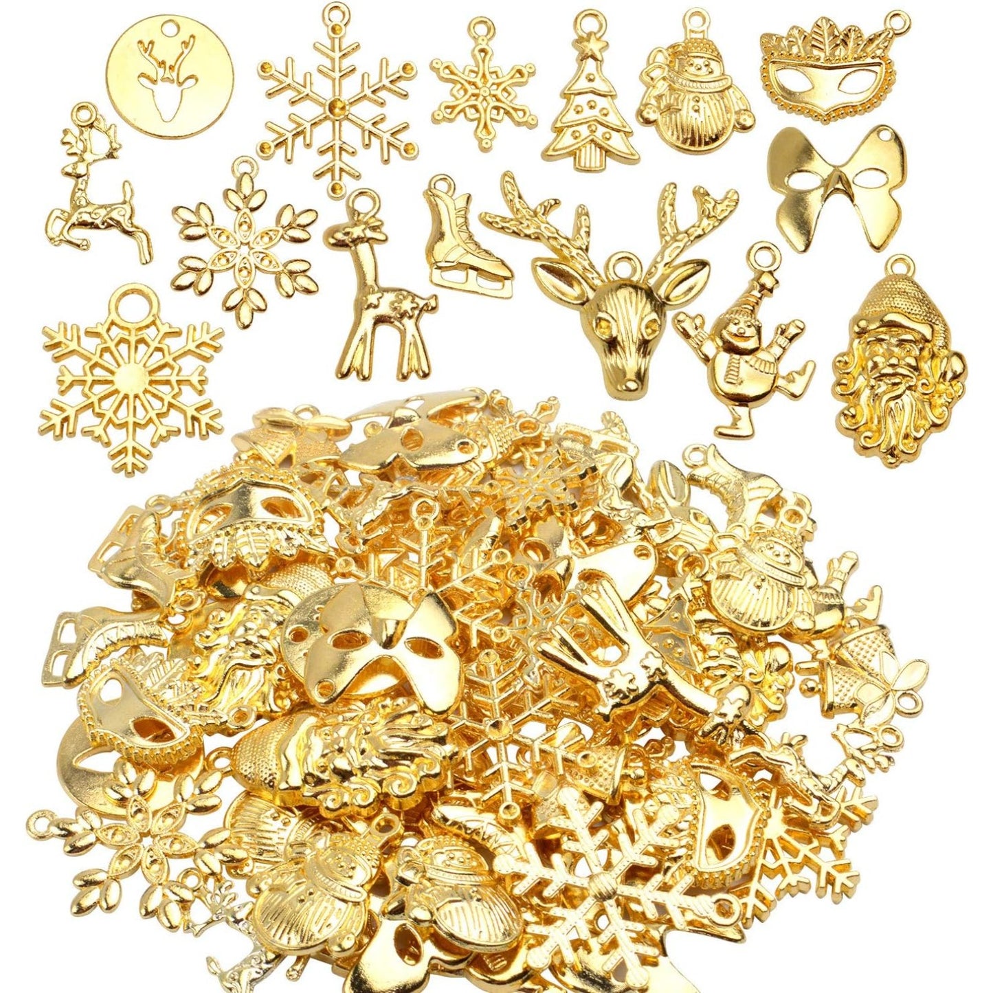 Christmas Charms Pendants,100 Gram(40-70 pieces) Alloy Pendants Mixed Styles for Crafting Jewelry Making Accessory DIY Necklace,Gold