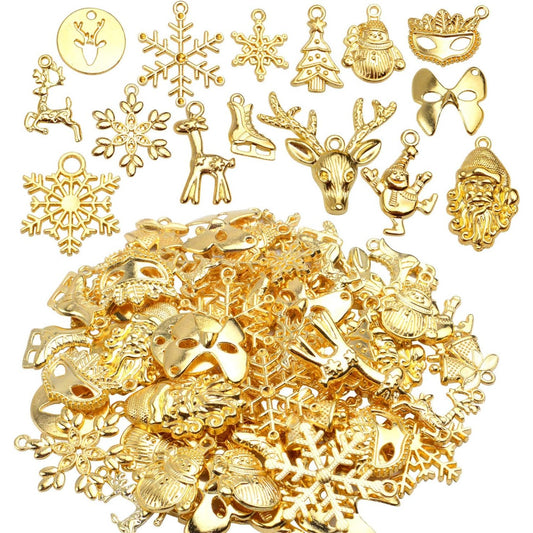 Christmas Charms Pendants,100 Gram(40-70 pieces) Alloy Pendants Mixed Styles for Crafting Jewelry Making Accessory DIY Necklace,Gold