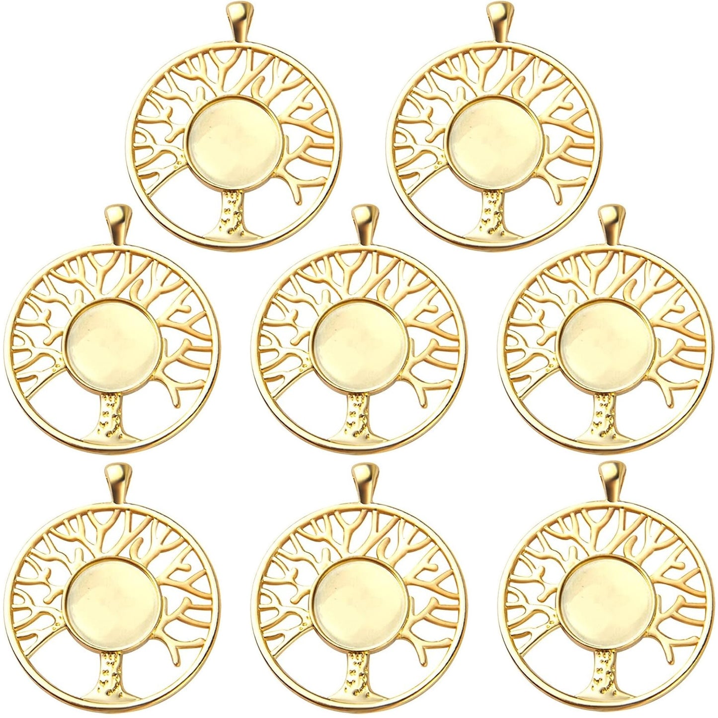 8 Sets 4 Colors Dream Catcher Pendant Trays Alloy Tree of Life Charms with Clear Dome Glass Cabochons for Photo Cameo Bracelet Necklace Jewelry Making Accessories