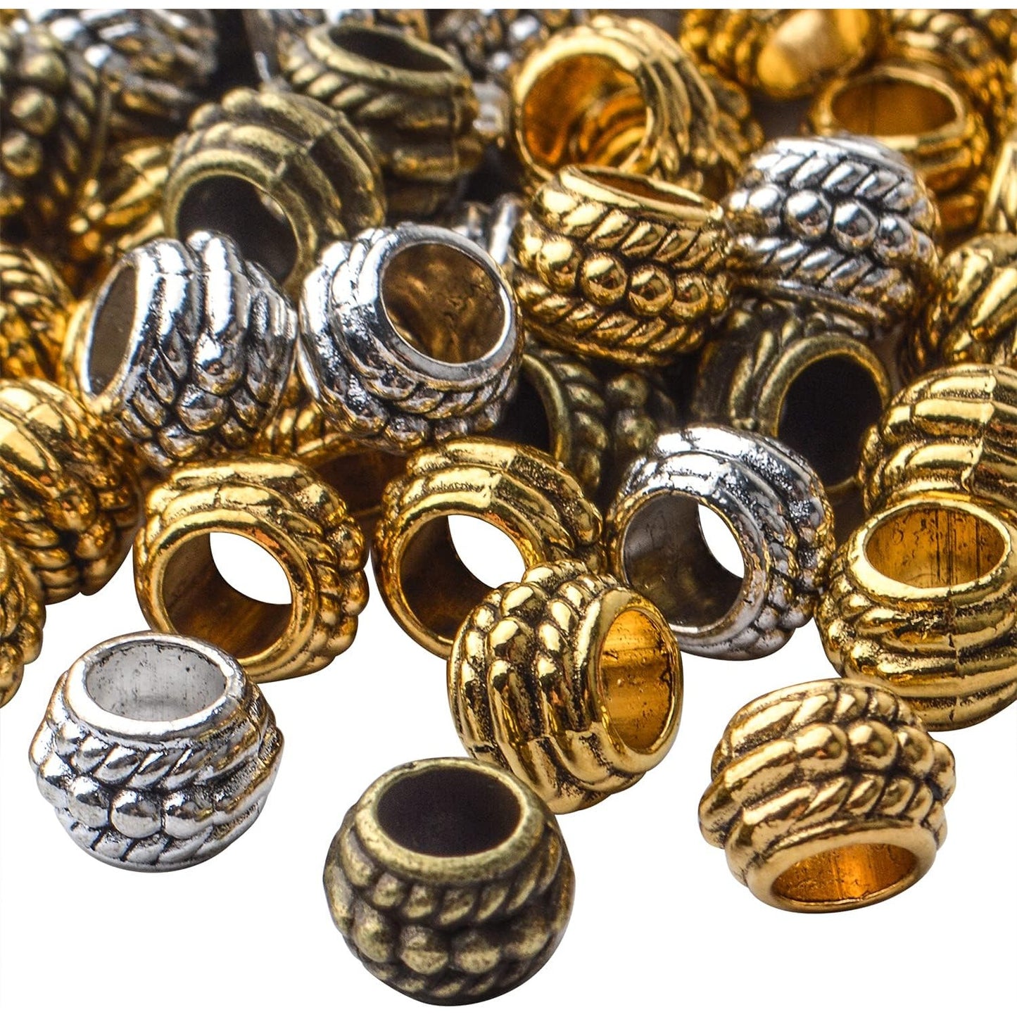 150pcs Spacer Beads Large Hole Tibetan Alloy Rondelle Bead Spacers Column Tube Beads Loose Beads Charm Beads for DIY Jewelry Bracelet Necklace Making Accessory