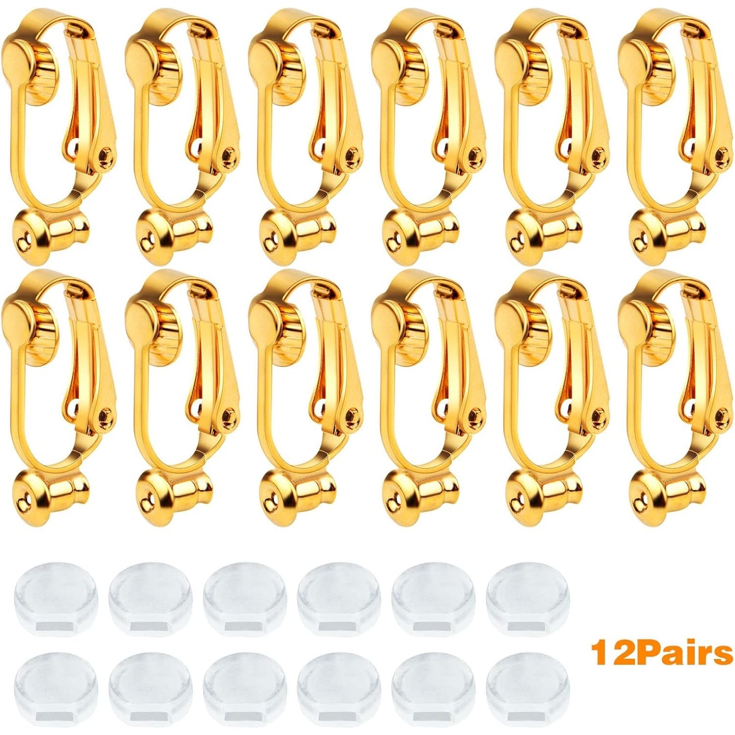Clip-On Earring Converters - 12 Non-Pierced Earring Clips, Silicone Pads for Jewellery Making - Silver and Gold