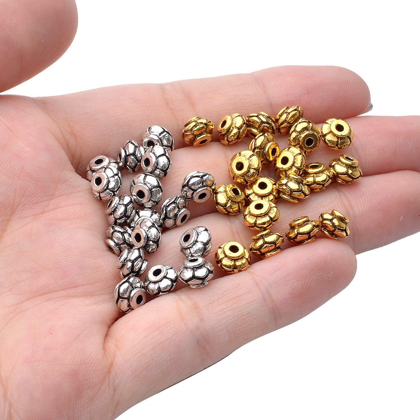 100pcs Lantern Shape Beads Spacers Alloy Tibetan Style Spacers Bicone Beads Loose Spacer Beads Jewelry Bead Charms DIY for Bracelet Jewelry Making and Crafting