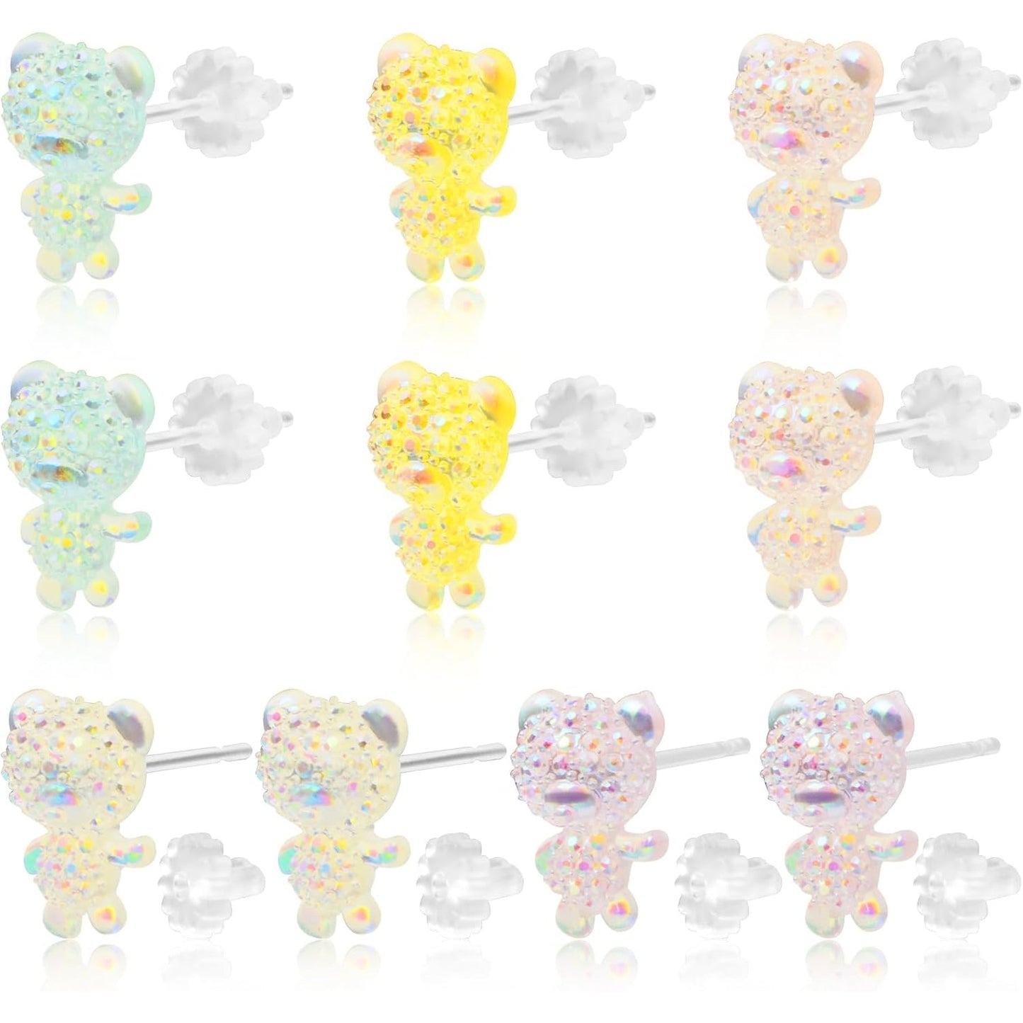 5 Pairs Gummy Bear Stud Earrings Kits Colorful Cartoon Resin Bear Earring Post Studs with Clear Earring Safety Backs for DIY Jewelry Making Findings Gifts