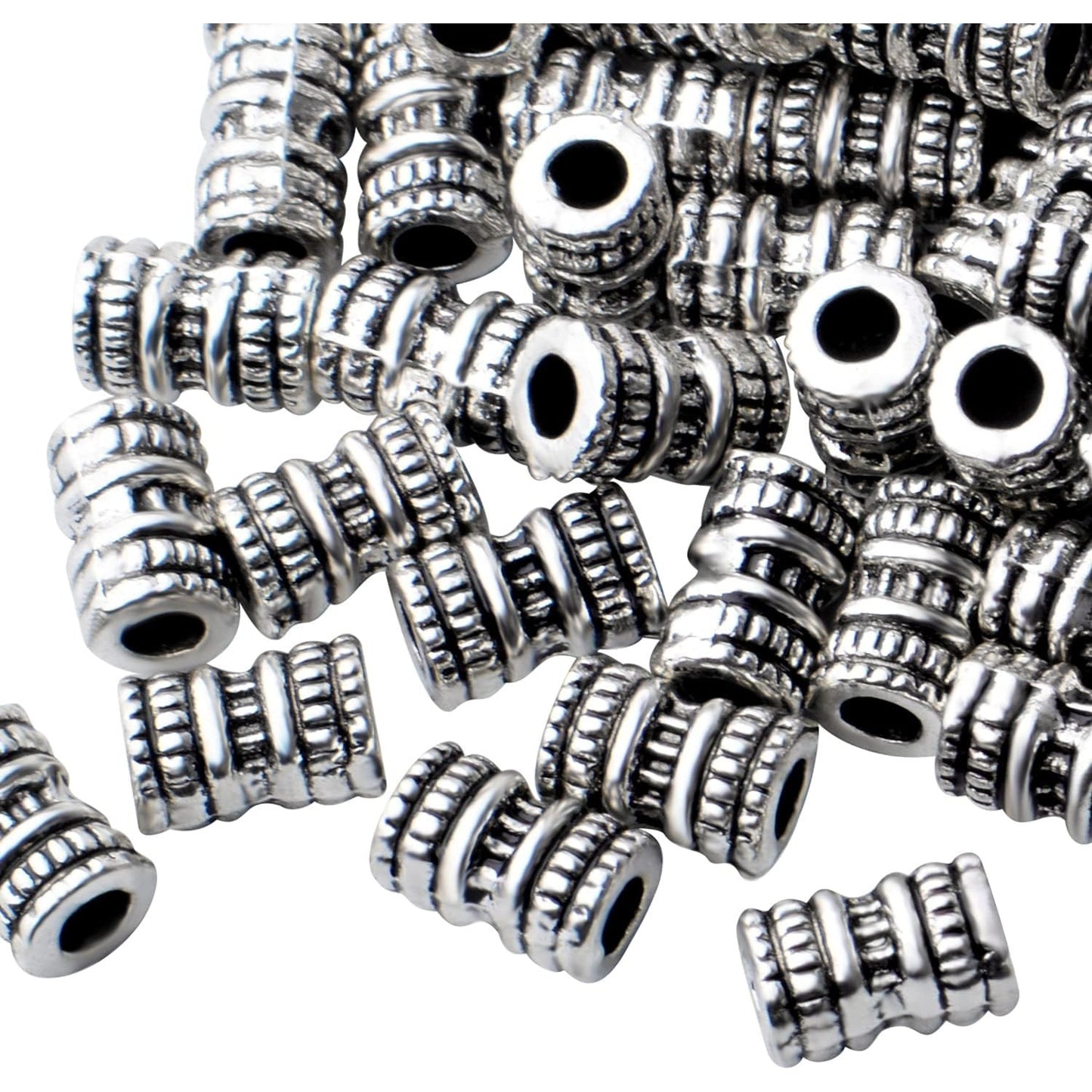 Column Spacer Beads,100pcs Antique Silver Tube Spacers Tibetan Alloy Loose Beads for DIY Jewelry Crafts Making