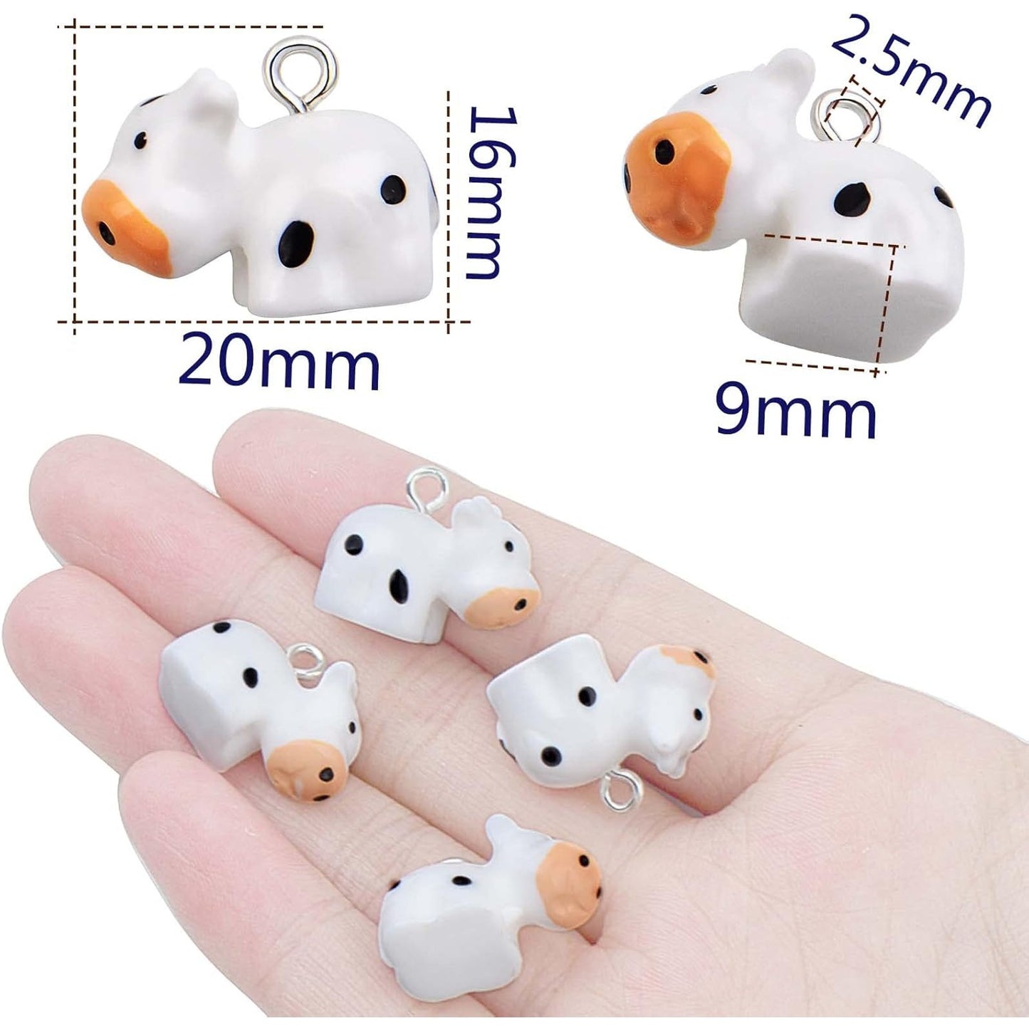 30 Pieces Resin Cow Charms Cute Cattle Pendants Small Animal Dangle Charms with a Box Craft Supplies for DIY Necklace Bracelet Earrings Jewelry Making Decor, White