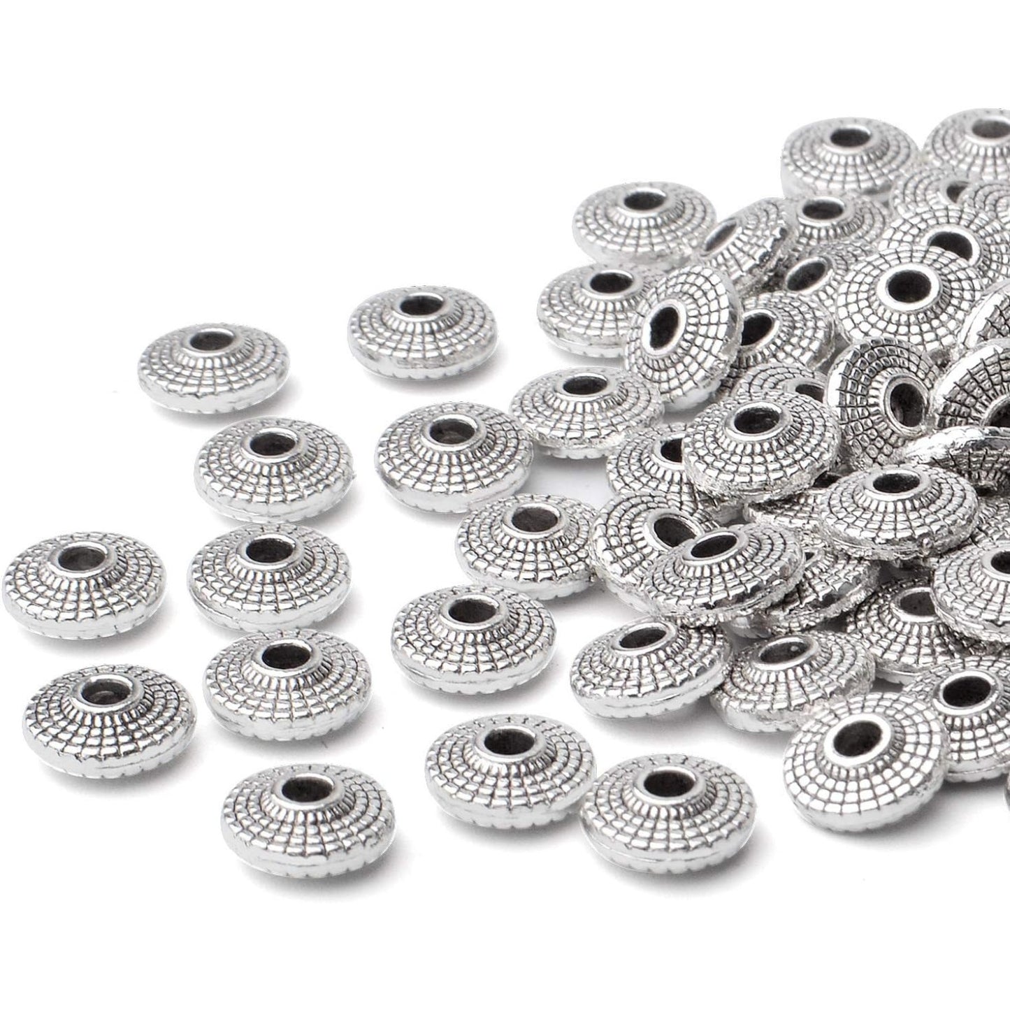 100pcs Tibetan Antique Silver Spacer Bead Metal Beads Spacers Jewelry Spacer Charms with A Box Jewelry Findings Accessories for Bracelet Necklace Jewelry Making