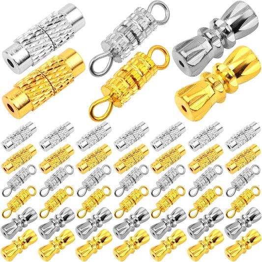 60pcs 3 Styles Brass Screw Type Clasps Necklace Barrel Screw Twist Clasps Connector Cord End Tip Fasteners for DIY Bracelet Necklace Jewelry Craft Making, 3 Colors