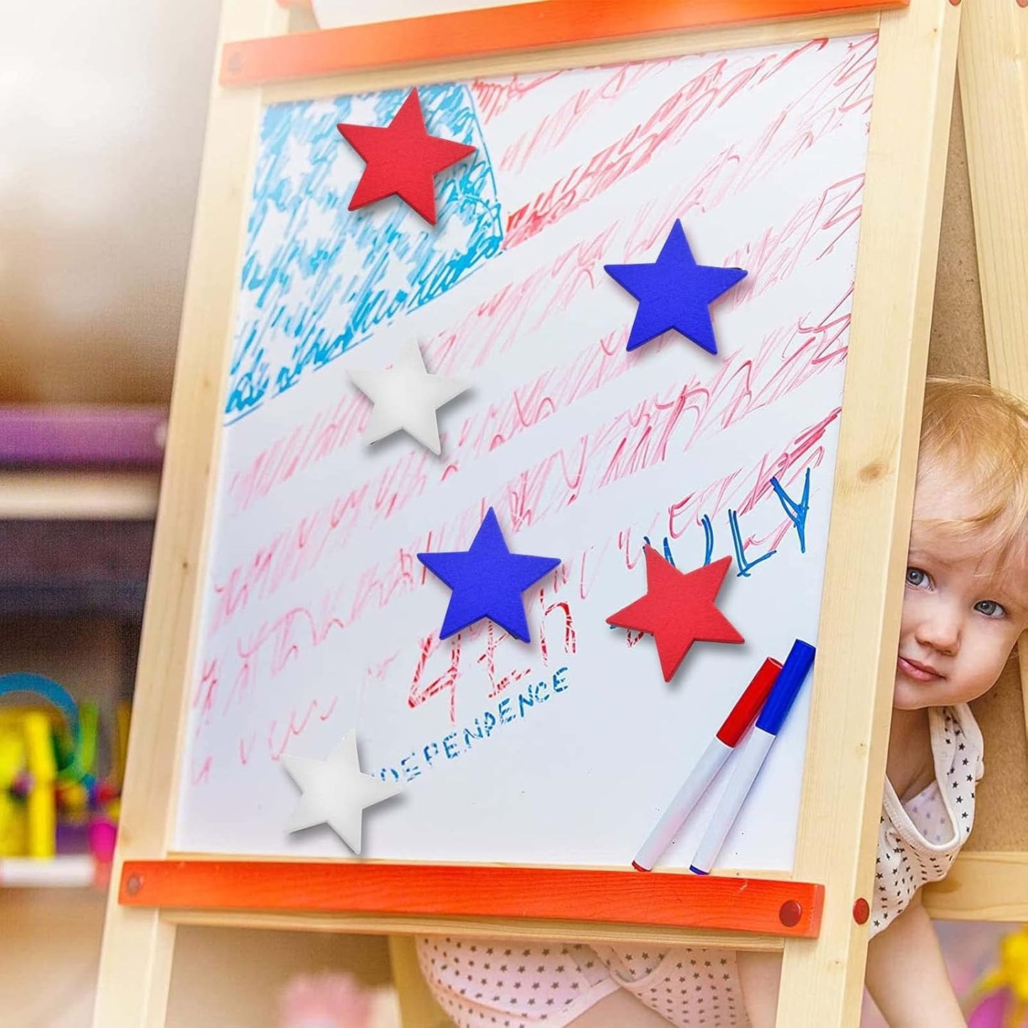 30pcs Blank Wooden Stars Decorations Natutal Wood Star Shape Ornaments Cutouts Stars Wood Slice Pieces for Craft Projects Christmas Party Wedding Decor, Red/White/Blue