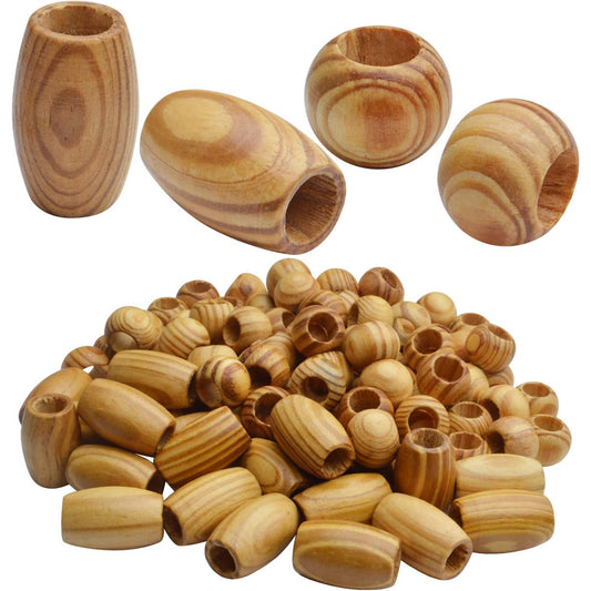 Natural Wooden Beads, 100Pcs Large Wooden Spacer Beads Unfinished Tube Beads with Grain for Bracelet Pendants Crafts DIY Jewelry Making, Hole 10mm