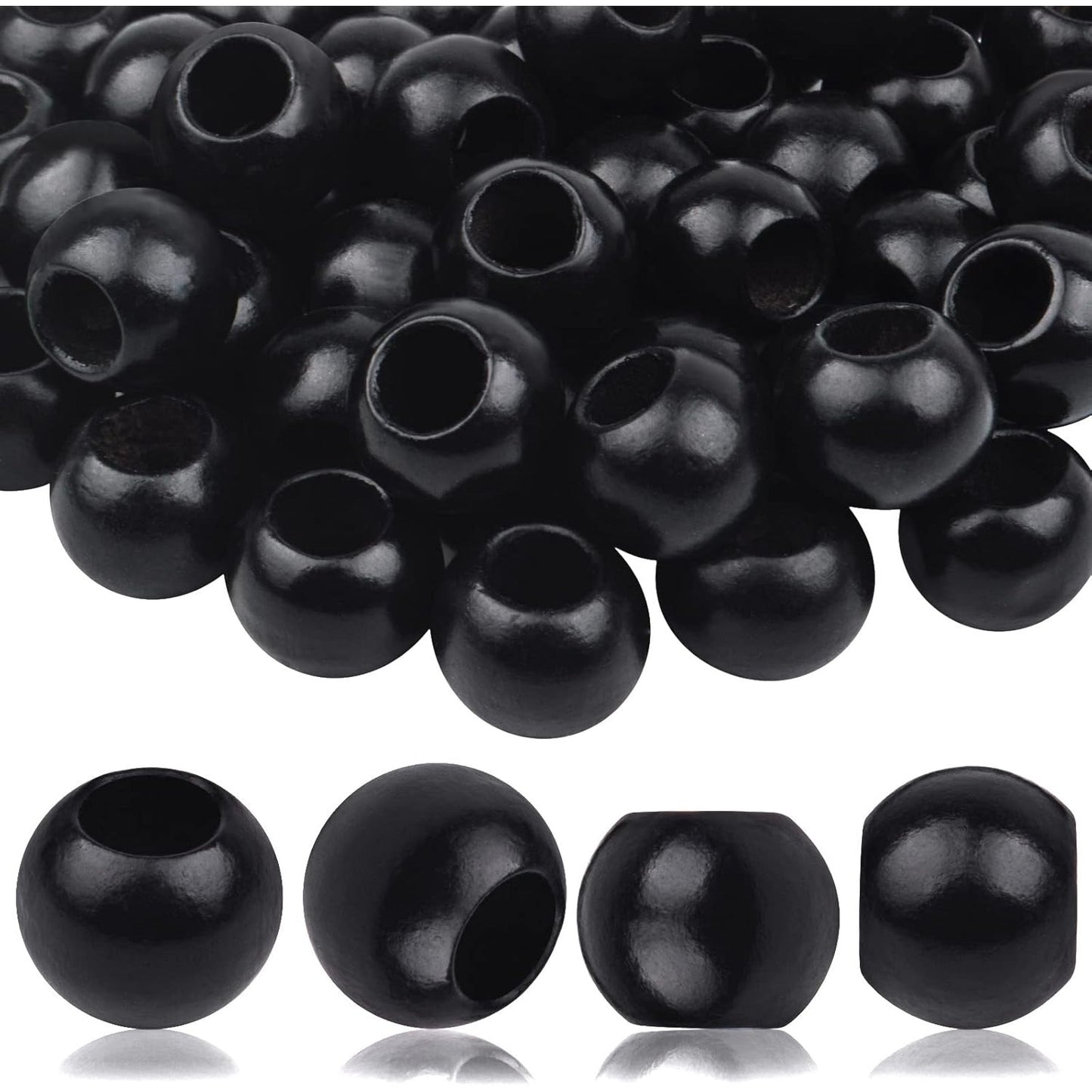 50pcs 20mm Black Wooden Beads Round Wood Beads Natural Wood Macrame Loose Beads with 10mm Large Hole for DIY Crafts Jewelry Making Garland Home Wall Hanging Decoration