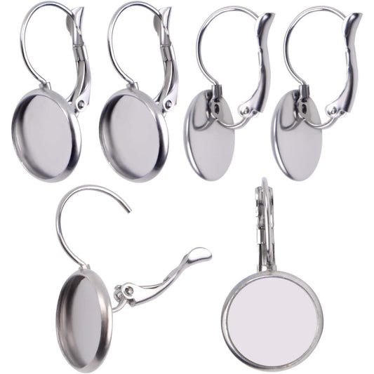 Hook Earring Cabochon Settings, 20 Pieces Lever Back Hook Earrings with Flat Round Tray Blank Cabochon Setting Ear Wires for Earring Designs(12 mm)
