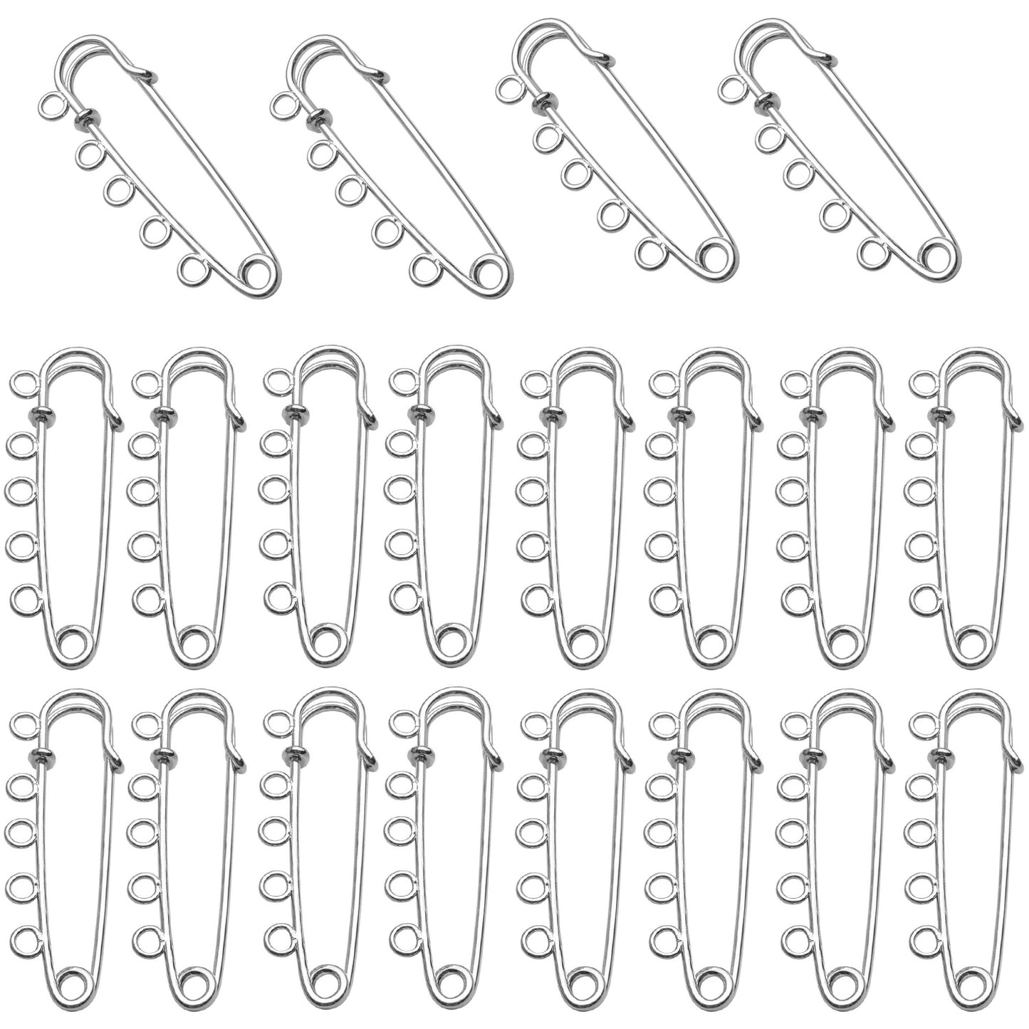 Heavy Duty Alloy Safety Pins - 20pcs Bulk Pack with 5 Loops - Gold, Silver, Antique Bronze, Rose Gold - 50x15mm