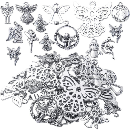 39pcs Antique Silver Angel Fairy Charms Pendants Alloy Angel Charm Craft Supplies for Jewelry DIY Bracelet Necklace Craft Making Finding,13 Styles