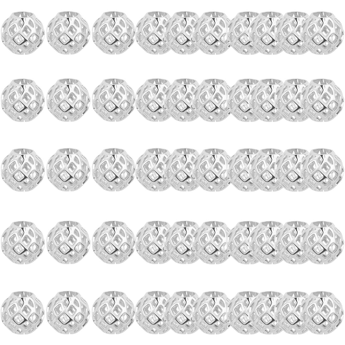50pcs 8 mm Round Hollow Spacer Beads Brass Filigree Hollow Out Large Hole Loose Ball Beads with a Box for DIY Bracelet Necklace Earrings Jewelry Making, 5 Colors, Hole: 4 mm