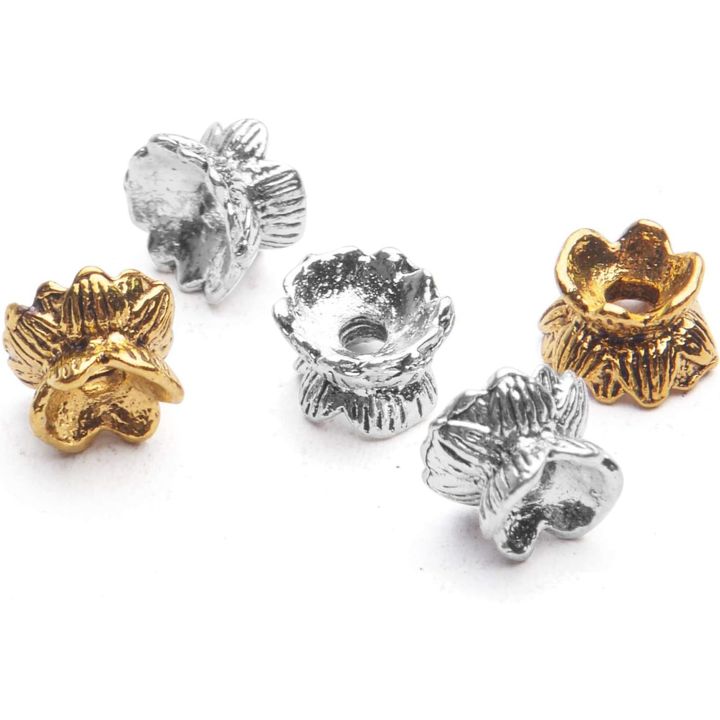 Lotus Form 60PCS Double End Flower Bead Spacer Caps, Antique Alloy Jewelry Caps for Bracelet, Necklace, Earring Crafts Making