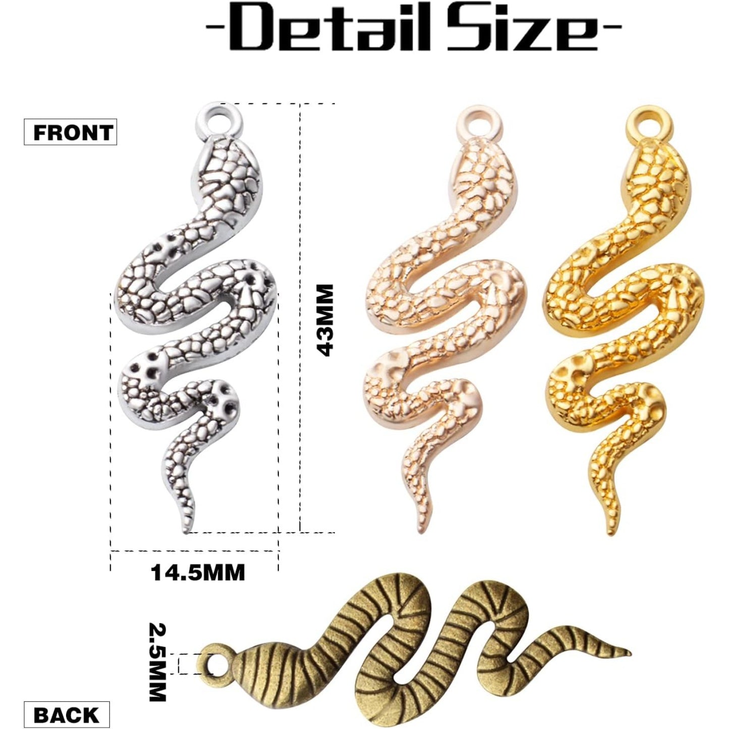 32pcs Snake Charms - Alloy Cobra Pendant for Bracelets Necklaces DIY Jewelry Craft Making Supplies, 4 Colors