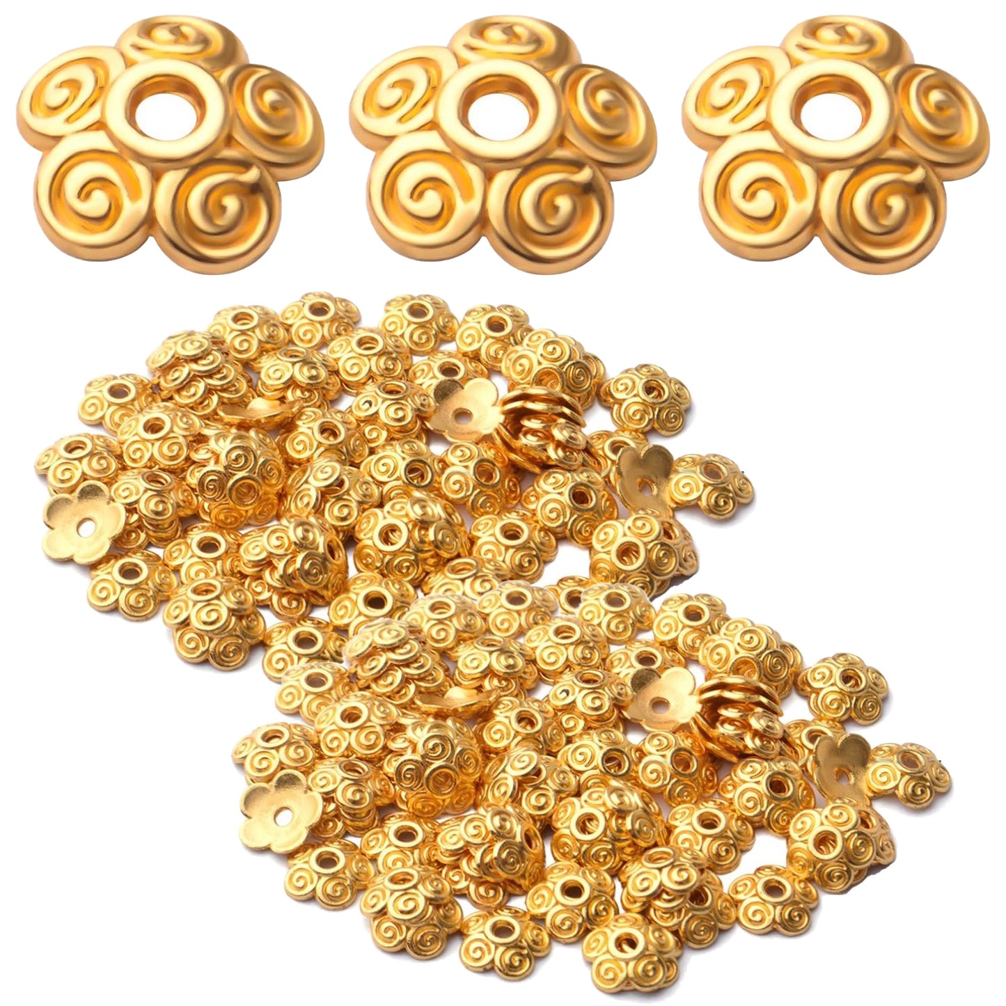 Flower Bead Caps,200pcs 10mm Tibetan Alloy Spacer Beads Caps Bali Style Jewelry Spacers for DIY Bracelet Necklace Crafts Making,2 Colors