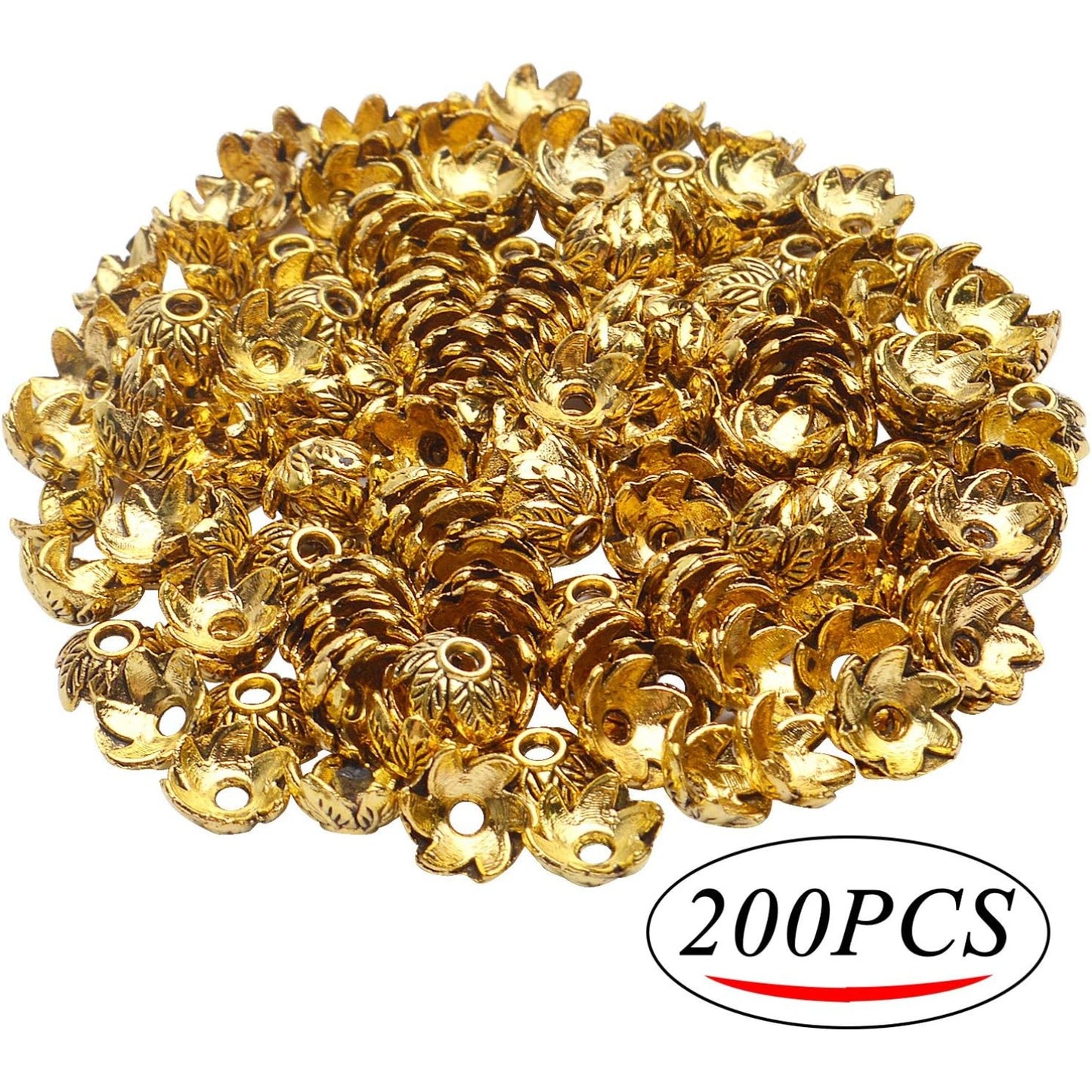 Spacer Bead Caps, 200 Pcs Tibetan Style Flower, Gold, 7 x 3.5 mm, Hole: 1.8 mm, Antique Finish