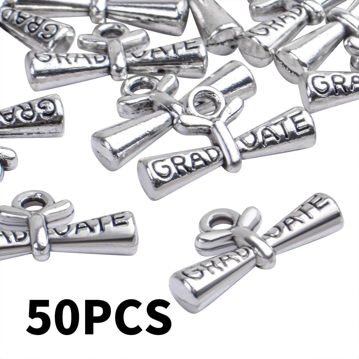 50pcs Silver Graduation Charms Pendants Graduate Hanging Charm with Diploma for Bracelets Keychain Necklace
