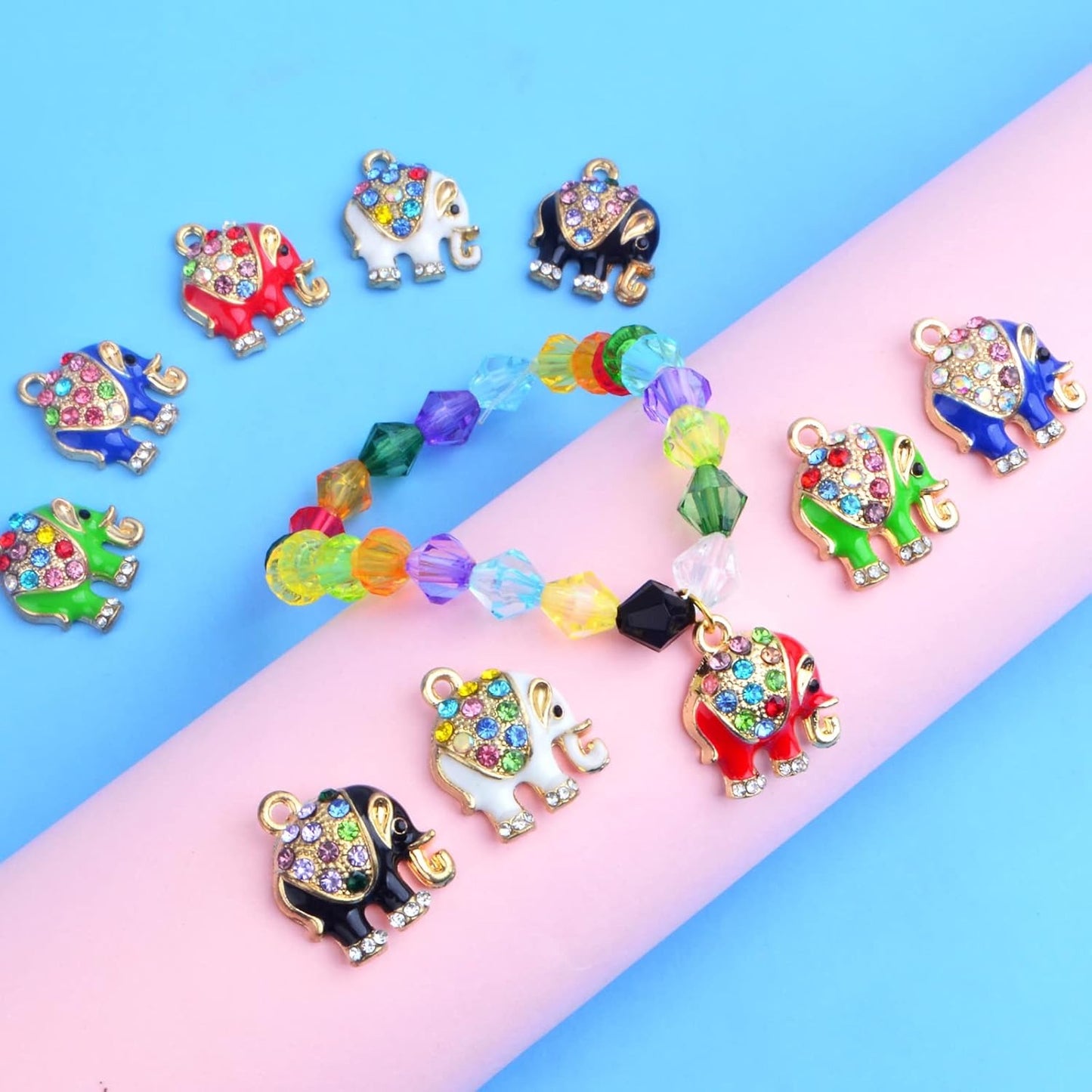 10 Pieces 5 Colors Alloy Enamel Animal Elephant Charms Rhinestone Elephant Pendants Charms Craft Supplies for DIY Bracelet Necklace Keychains Jewellery Making