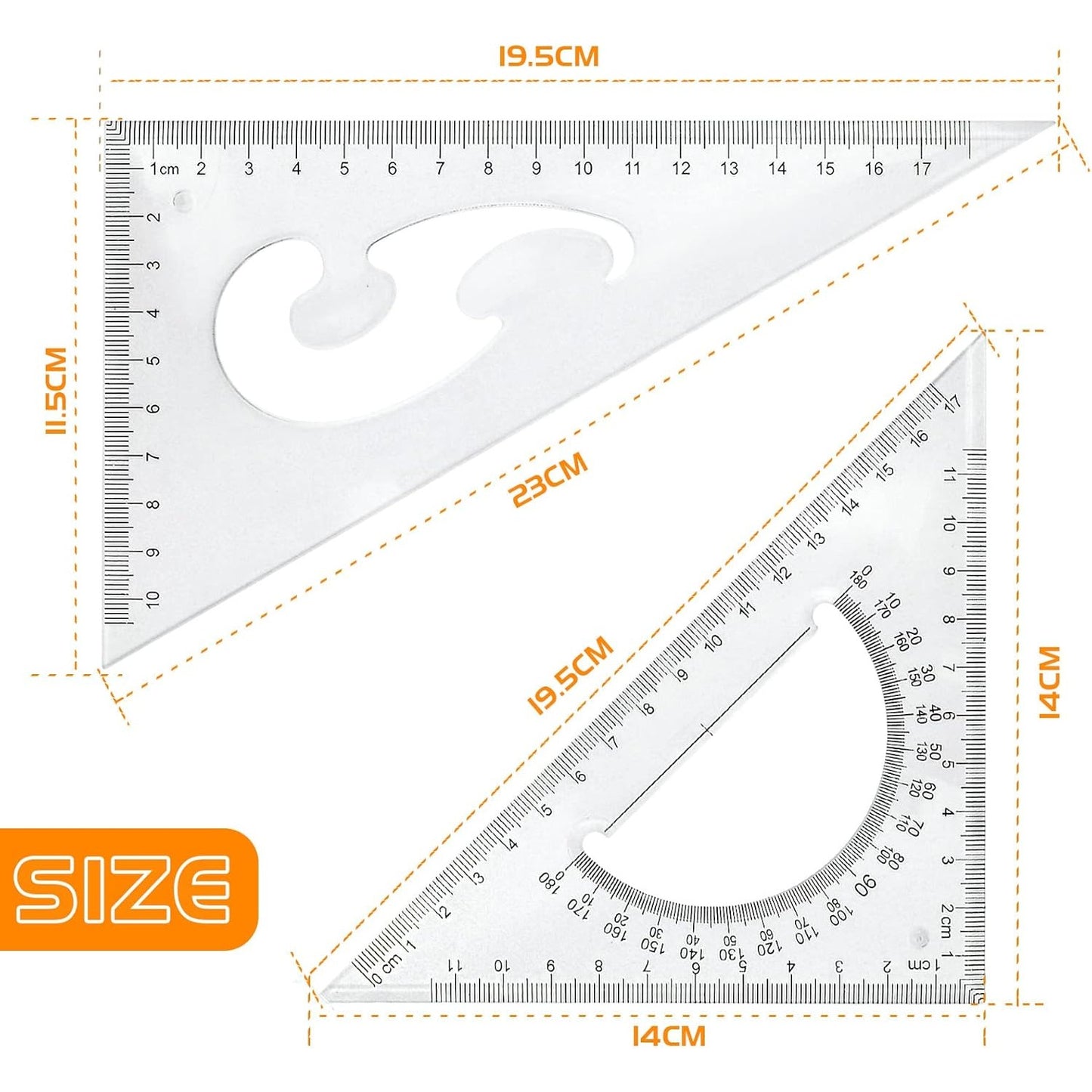 Triangle Ruler Square Set, 30/60 and 45/90 Degrees, Set of 2