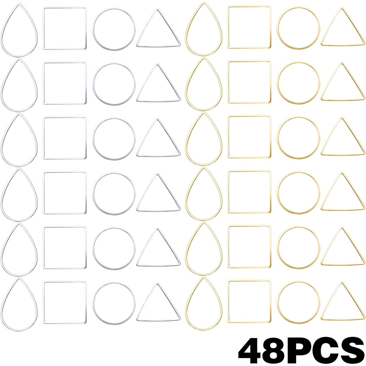 48pcs 4 Styles Earring Beading Hoop Charms Brass Geometric Pendant Connector Charms Round Square Triangle Teardrop Open Bezel Pendant Frame for DIY Earrings Necklace Jewelry Crafts Making, 2 Colors