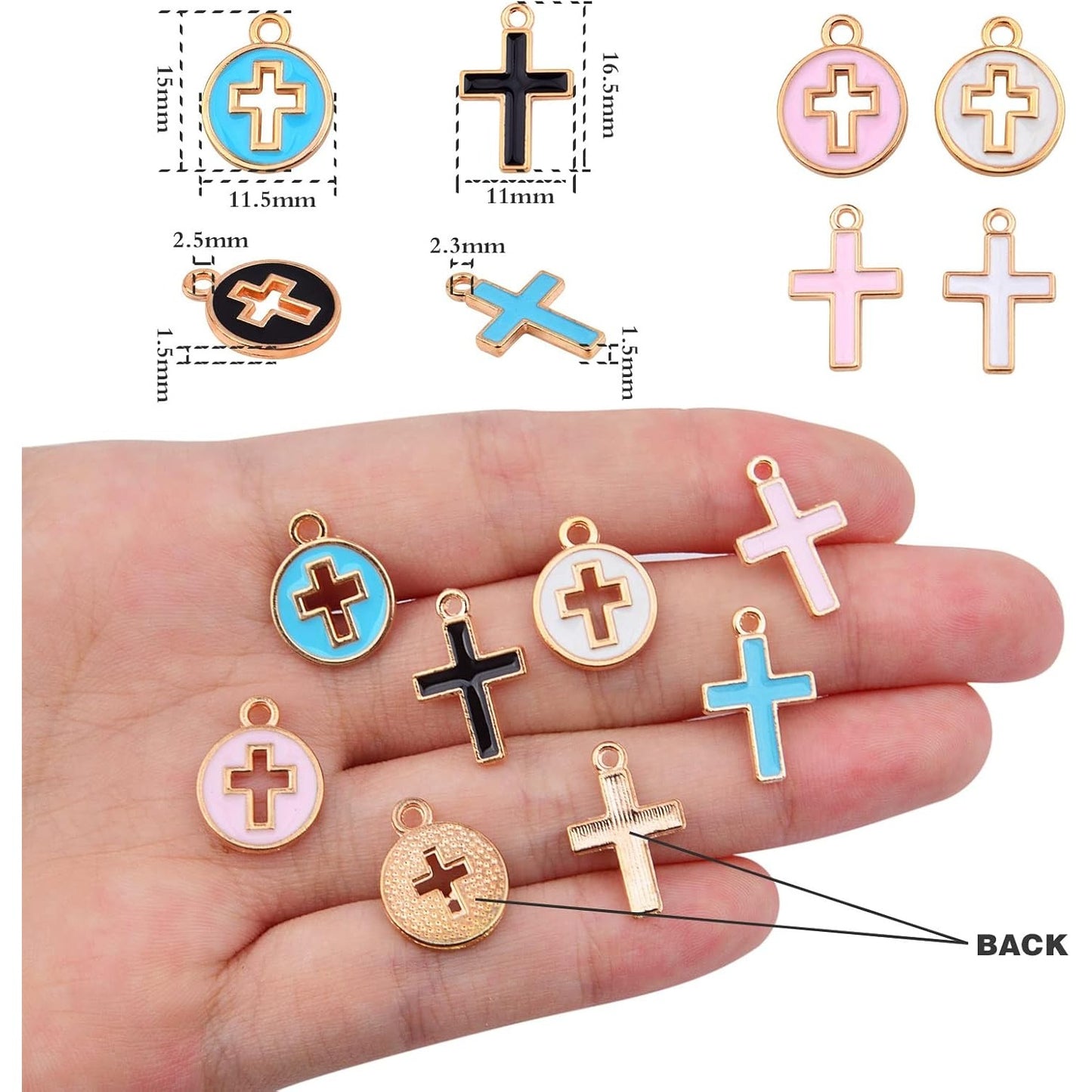 40pcs Round Enamel Cross Charms Alloy Crucifix Charm Pendants for Jewelry Making Bracelet Necklace,4 Colors