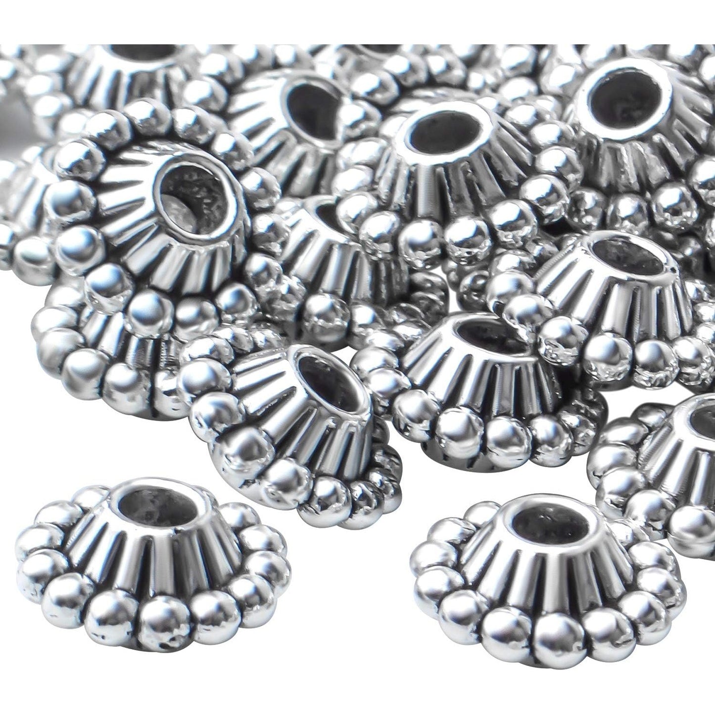 50pcs 11mm Antique Silver Flower Spacer Bead Tibetan Alloy Spacers European Large Hole Beads Jewelry Spacer Charm with A Box for Bracelet DIY Crafts Jewelry Making