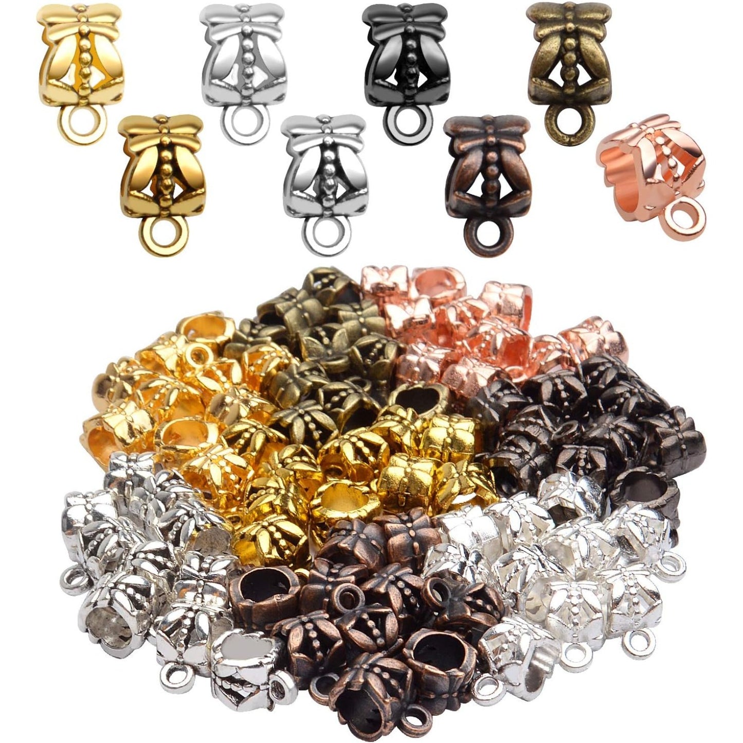 80pcs Antique Tibetan Bail Beads Tube Beads Spacer Rondelle Connectors for Pendant Jewelry Making Crafts, Mixed Colors
