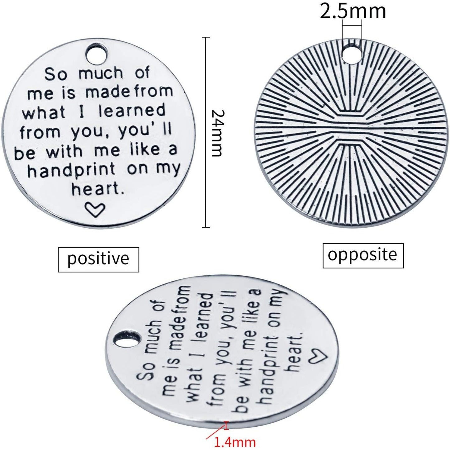 Inspirational Words Charms, 30pcs Lettering Saying Pendants Engraved Message Charms Beads Craft Supplies Jewelry Findings for DIY Necklace Bracelet - Dia : 25mm