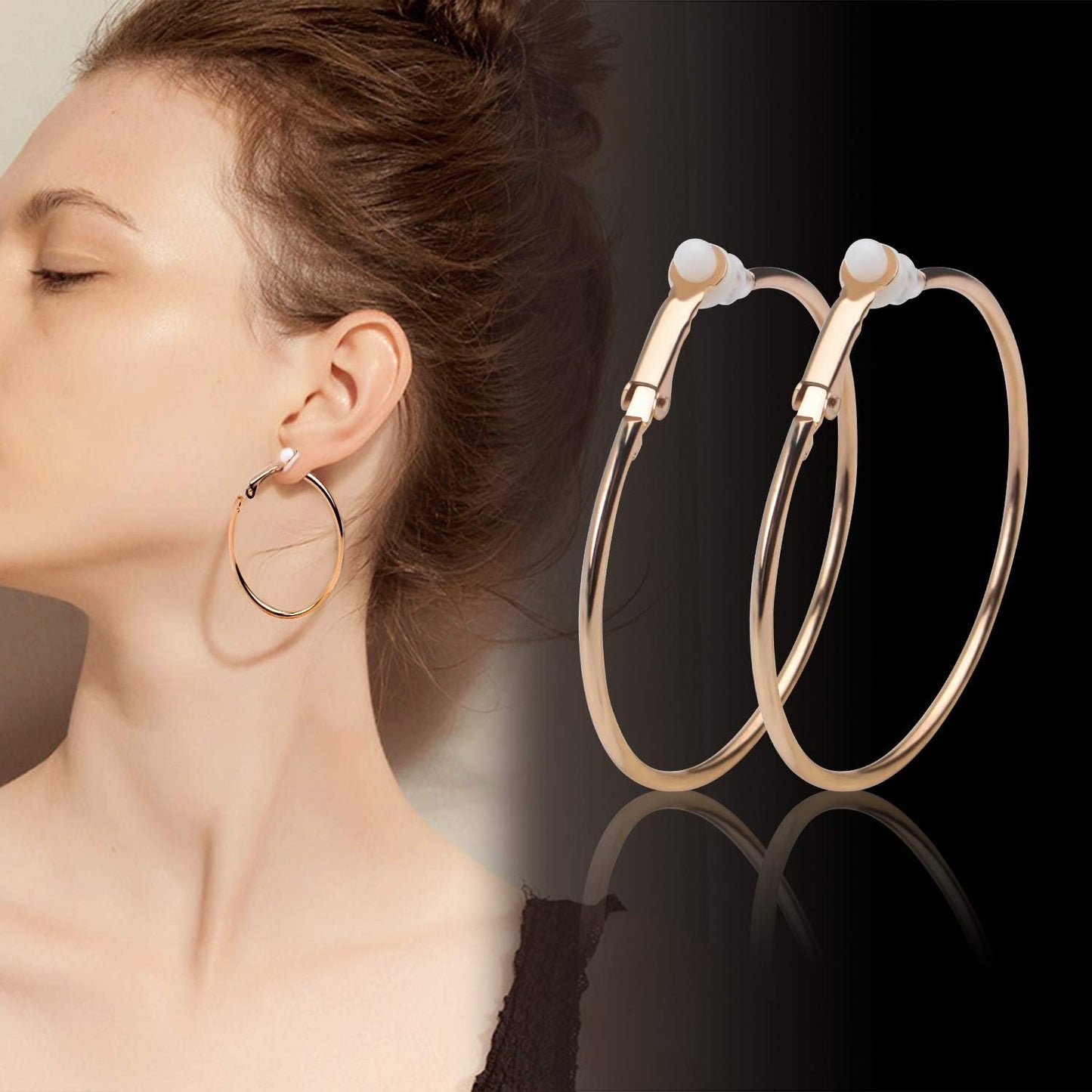 5 Pairs Gold Clip on Earrings Hoop Non Piercing Women Clip Earrings for Women, 5 Sizes