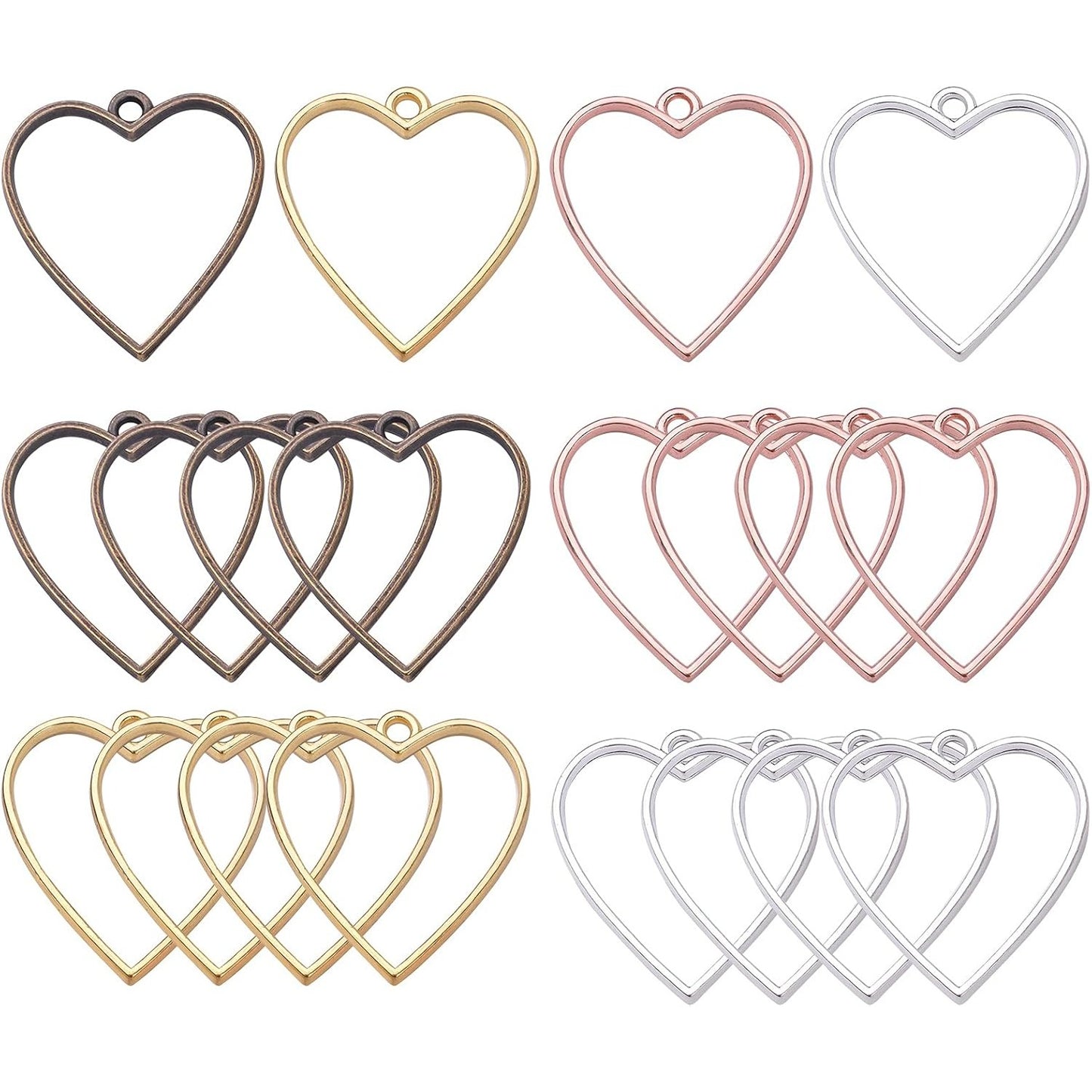 Open Backs Bezel Pendants, 20pcs Heart Hollow Frame Pendant Geometric Blanks Charms Resin Molds for Jewelry Findings Diy Pressed Flower Frame Earrings Bracelet, 4 Colors