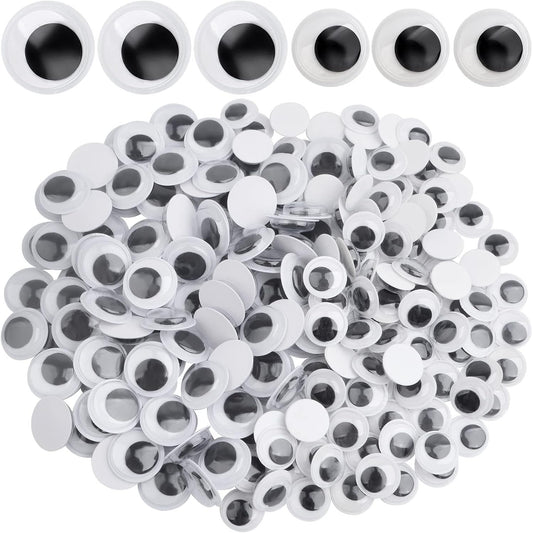 200 Pieces Black Wiggle Eyes Round Plastic Googly Eyes with Self-Adhesive Stickers for DIY Crafts Hand Puppet Weaving Cloth Party Decoration, 12 mm / 15 mm