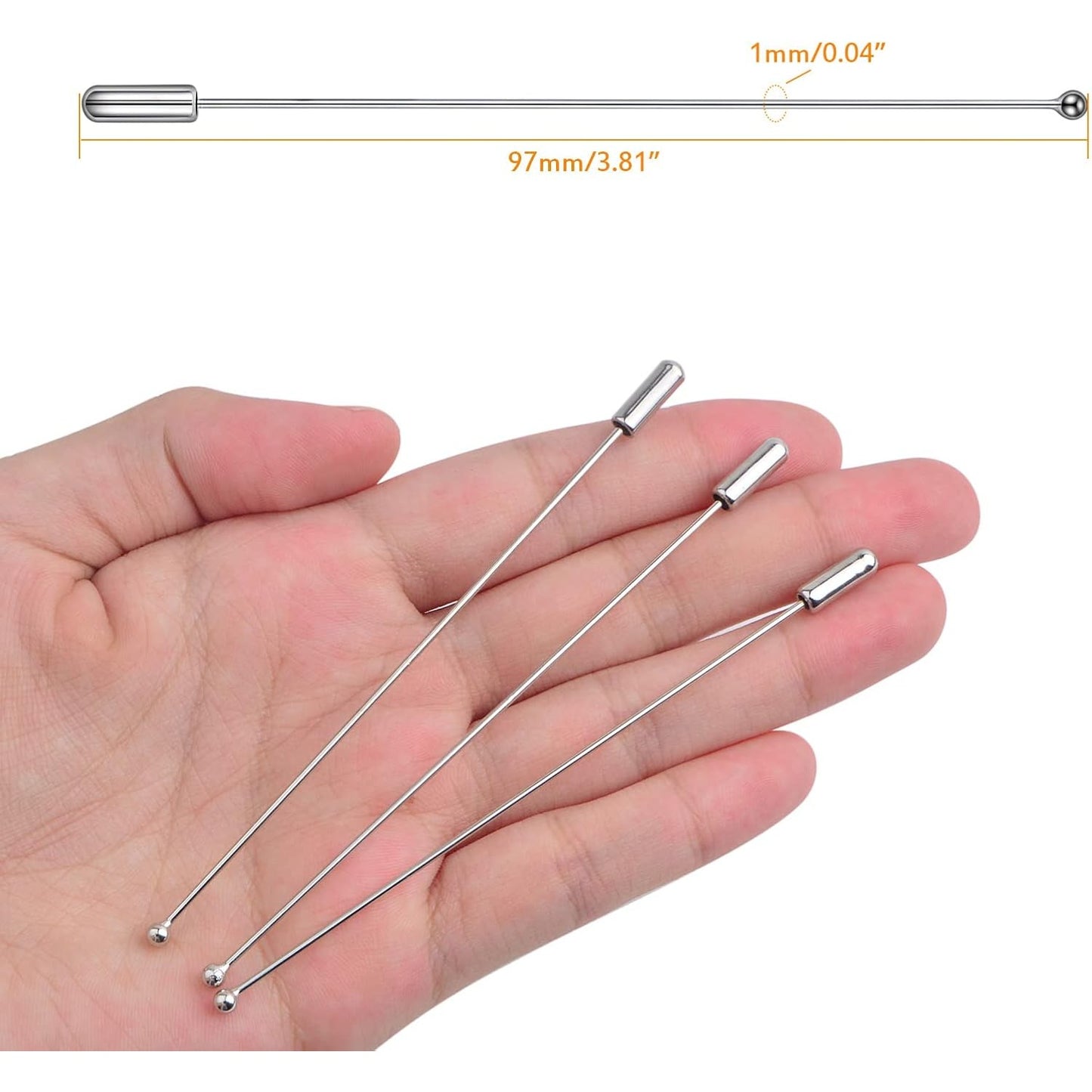 20pcs 97 mm Copper Brooch Stick Pins Ball Stick Pins Long Needle Eye Lapel Scarf Hat Safety Pins Jewelry Findings for Women DIY Shawls Sewing Wedding Decoration, White Golden