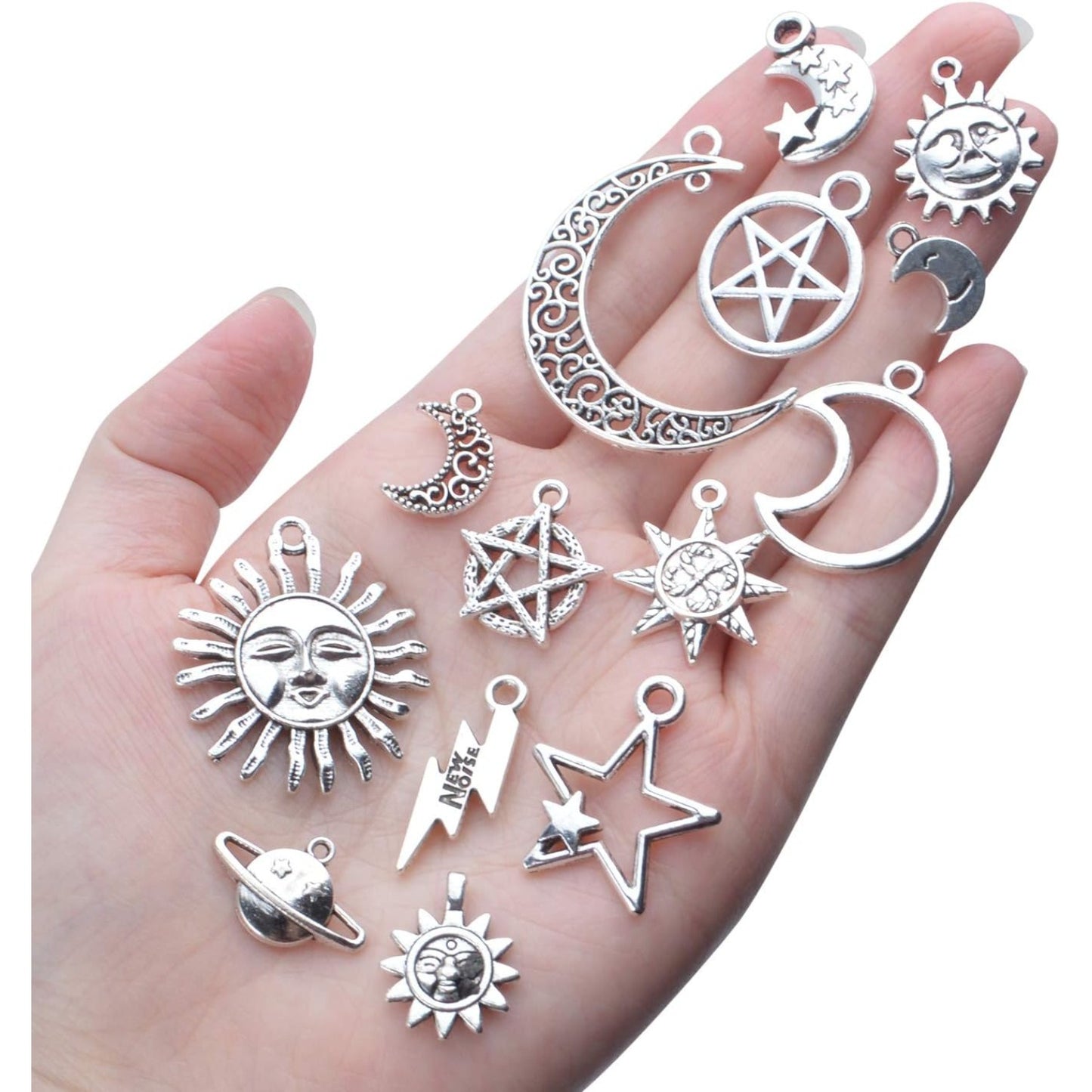 69 Pieces Antique Silver Alloy Moon Star Sun Charms Pendants Celestial Pendants Jewelry Findings for Necklace Bracelet Jewelry Making, 23 Styles