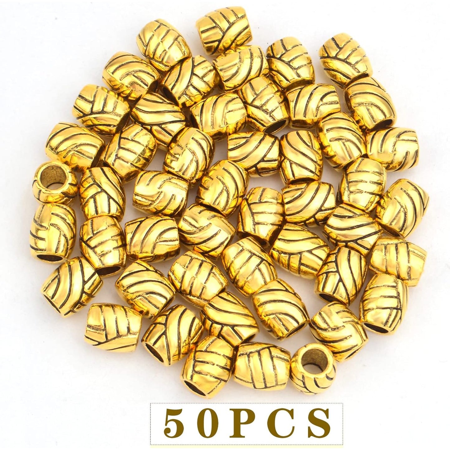 50pcs Antique Golden Large Hole Spacer Beads Alloy Column Tube Beads Loose Barrel Beads Jewelry Findings for DIY Bracelet Necklace Handmade Decor, Hole: 4.7 mm