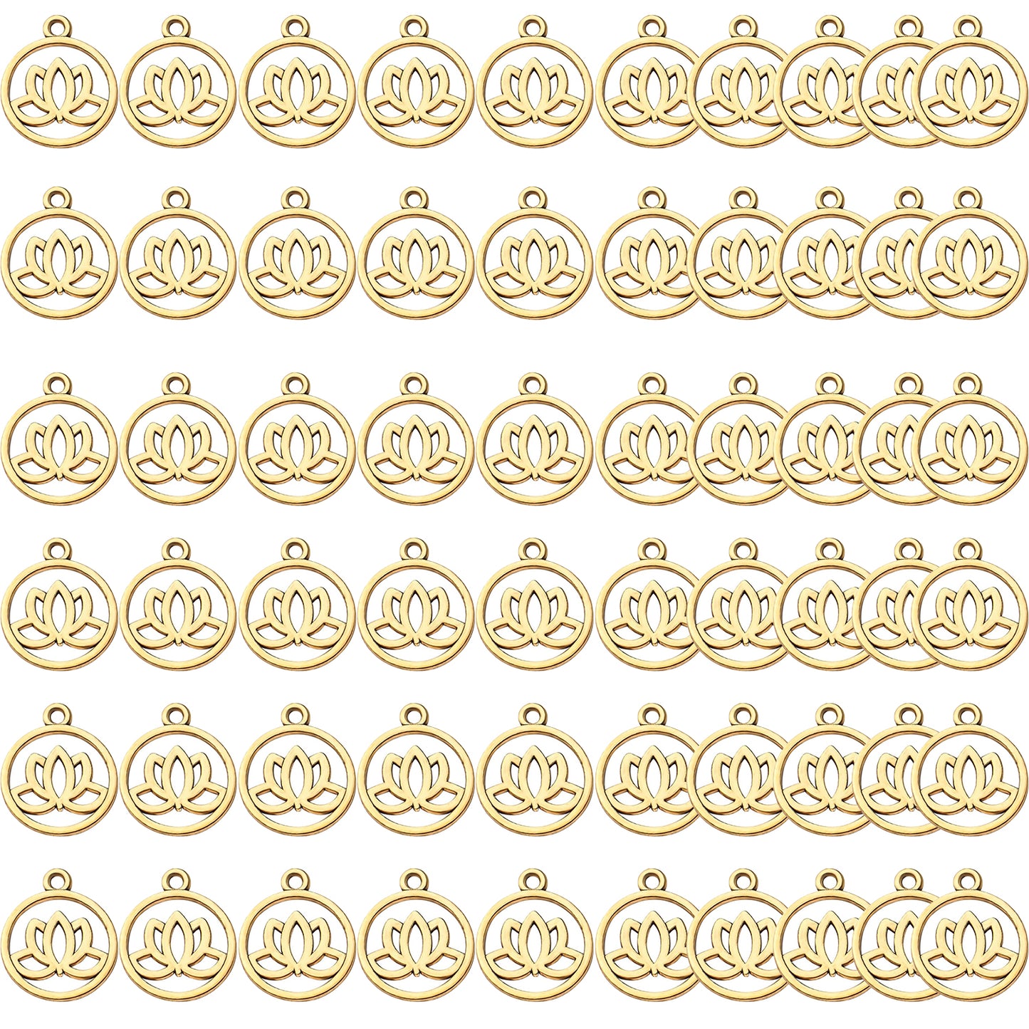50pcs Lotus Flower Pendants Alloy Hollow Round Dangle Charms Lotus Bead Charm for DIY Jewelry Crafts Supplies Making Accessory