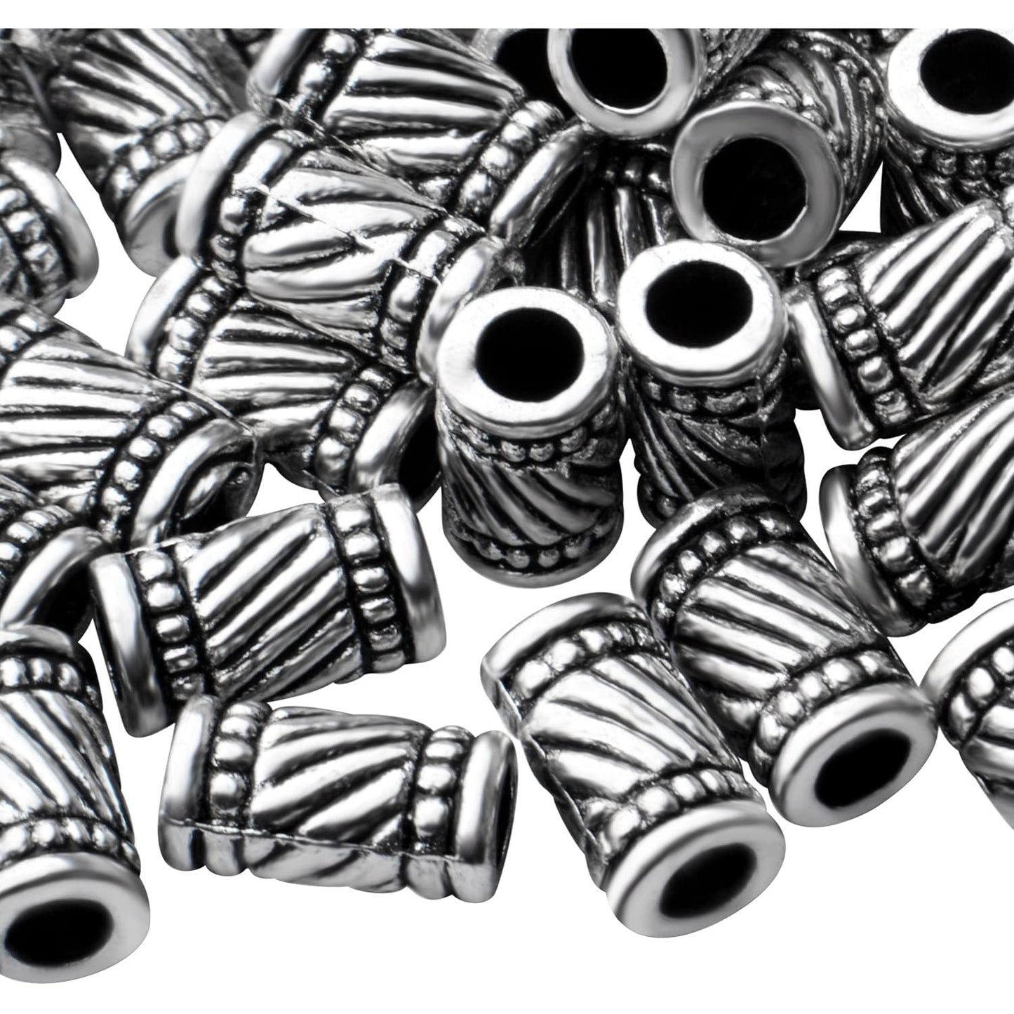 60pcs Antique Silver Plated Column Spacer Beads Alloy Tibetan Bead Spacer Tube Jewelry Spacers Loose Beads Charm Beads for DIY Jewelry Bracelet Making Finding Accessory