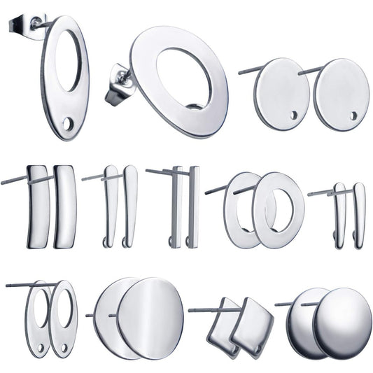 Stud Earring,10 Pairs Stainless Steel Blank Stud Earring Rectangle Bar Pierced Post Stud Earrings with 20 Pcs Butterfly Safety Earring Backs for DIY Earring Making