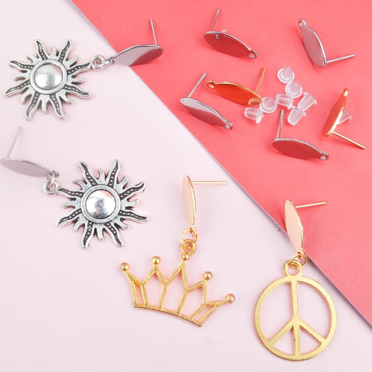 20pcs Stainless Steel Oval Earring Post with Loop Hypoallergenic Stud Earring Findings and 20pcs Earring Backs Stoppers for DIY Jewelry Making