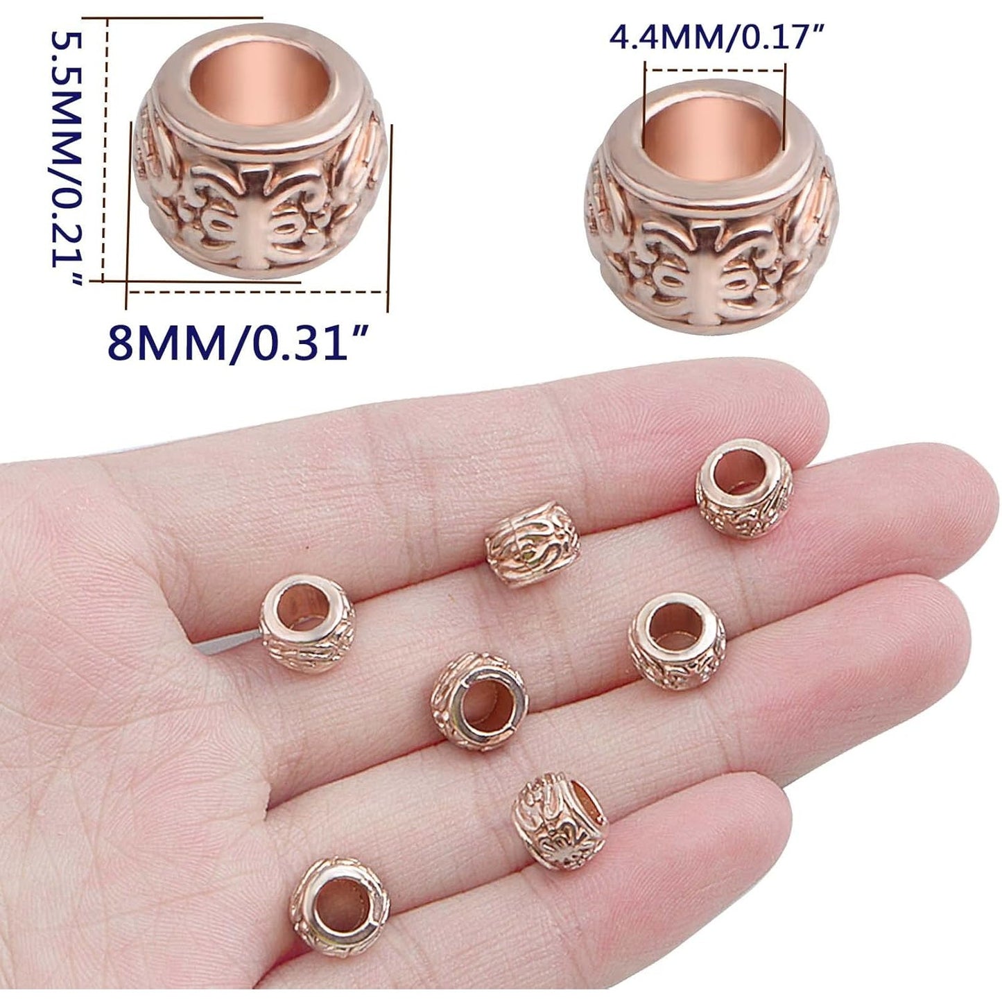 100pcs Rose Golden Rondelle Spacer Beads Alloy Large Hole Beads Tube Column Loose Spacer Beads Craft Supplies for DIY European Bracelet Necklace Jewelry Making