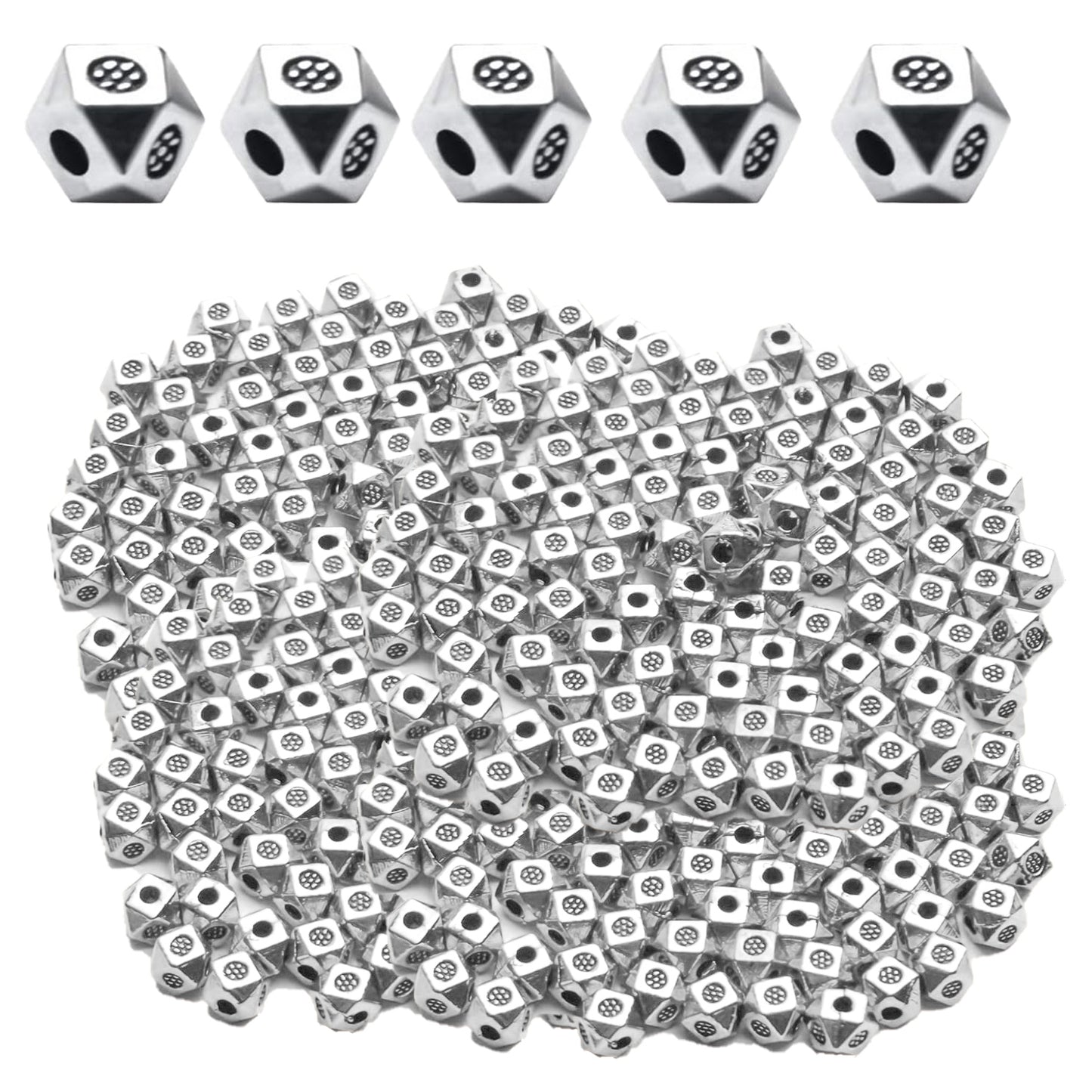 200pcs Antique Silver Cube Spacer Beads Rondelle Shape Spacer Hole Beads Loose Beads for DIY Bracelet Necklace Jewelry Making Crafts Handmade Supplies,Polka dot,3.5mm*1.1mm