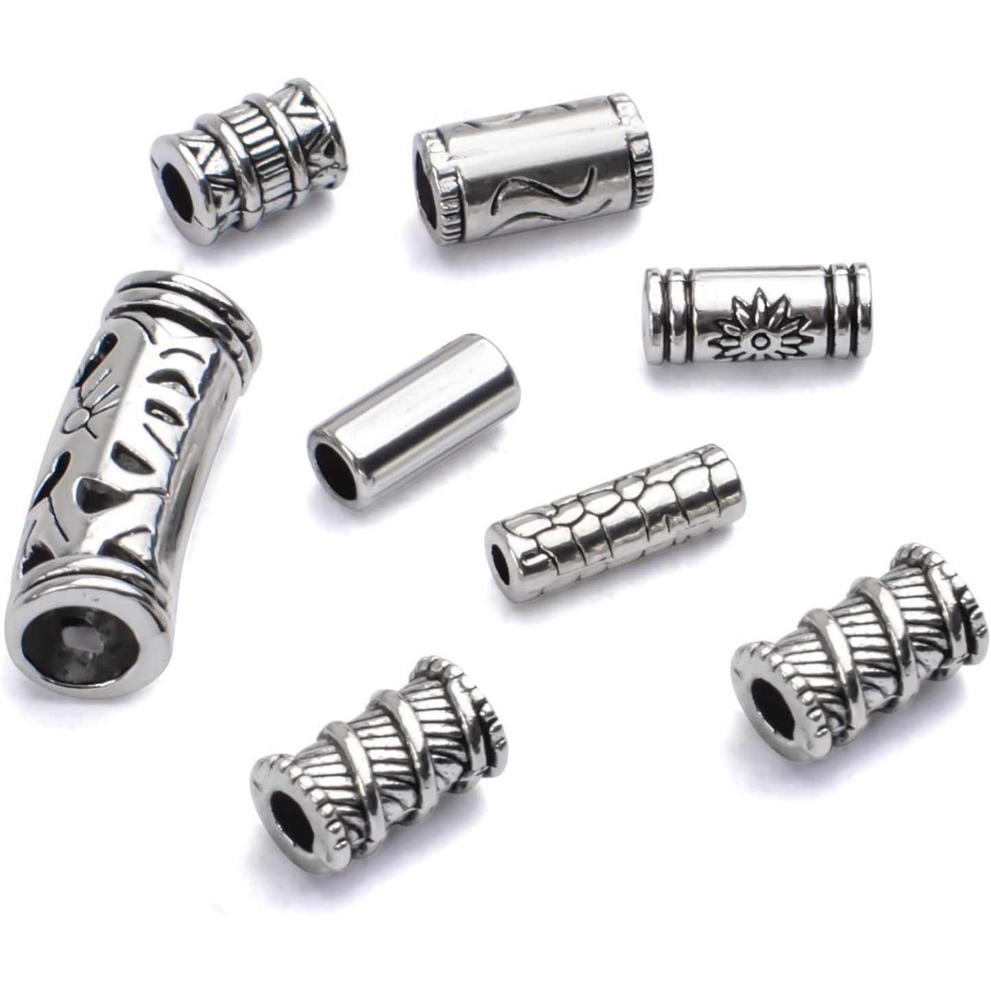 100g (About 80-150pcs) Assorted Column Spacer Beads Tibetan Silver Tube Beads for Bracelet Necklace Jewelry Making Crafts DIY,7 Styles,4-16mm