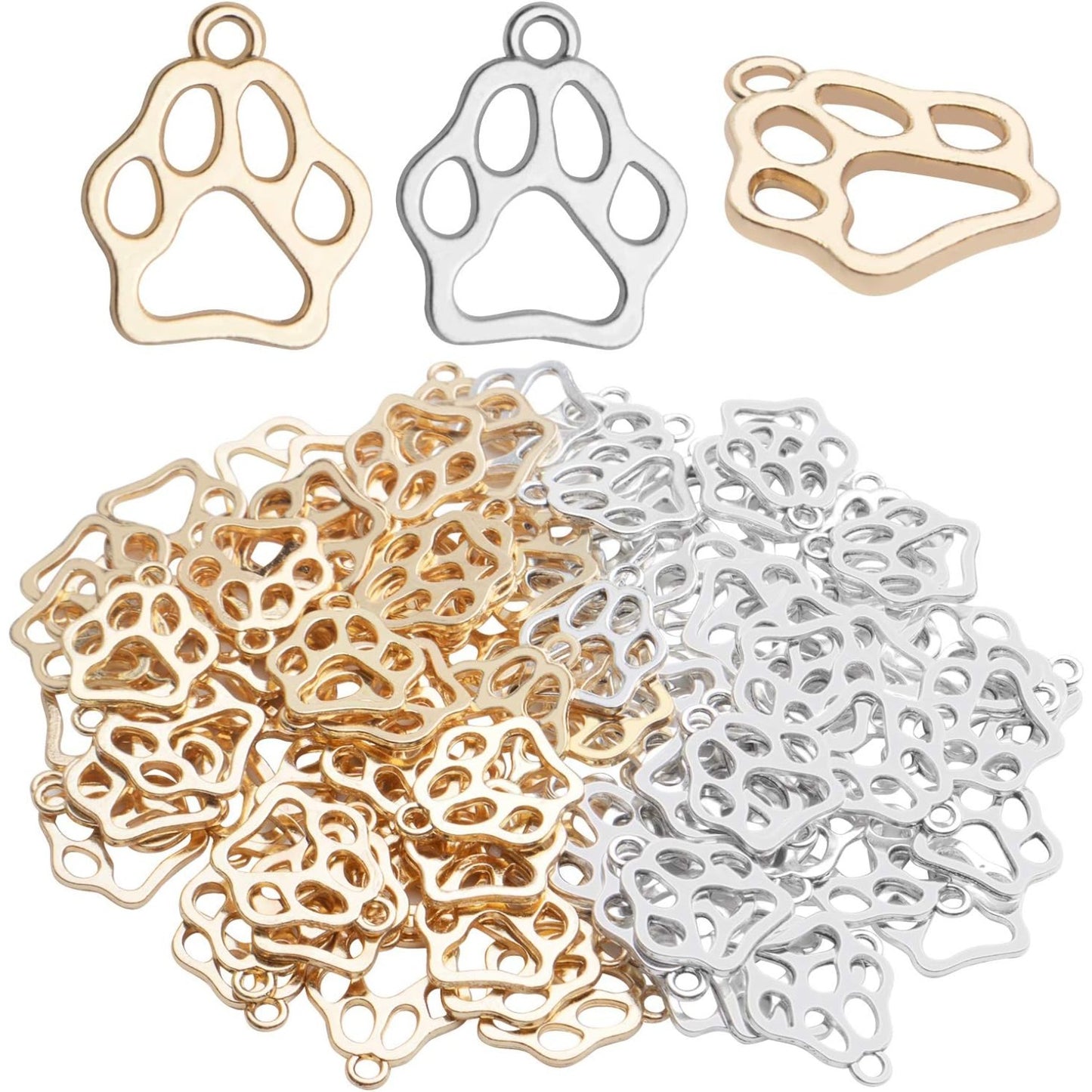 Animal Paw Charms, 100pcs Print Pendant for Dog Bear Cat Jewelry Making, Bracelet Necklace DIY Crafts
